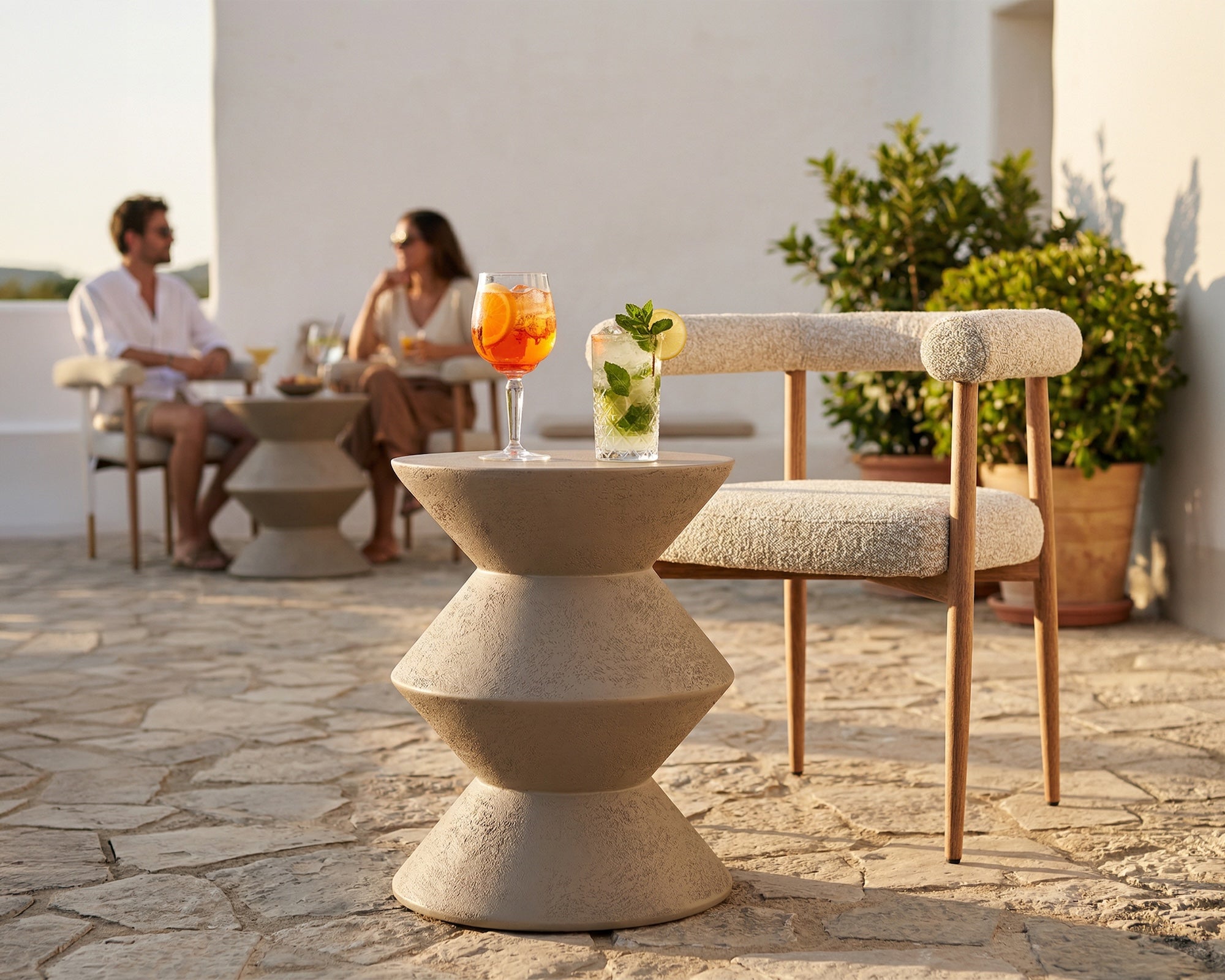 Zinda Side Table - Limestone