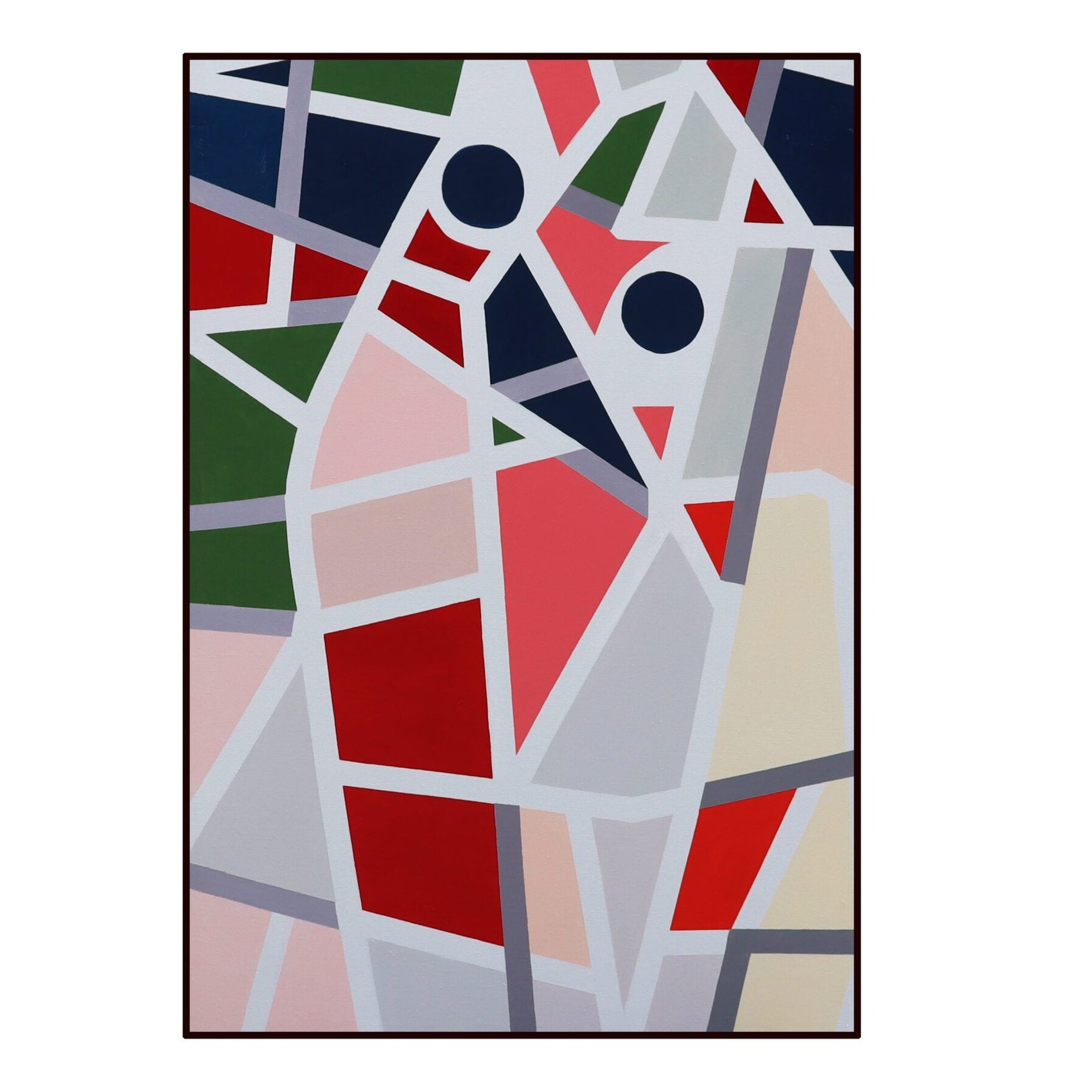 Piet Red & Blue & Green & Grey Hand-Painted Abstract Canvas Wall Art