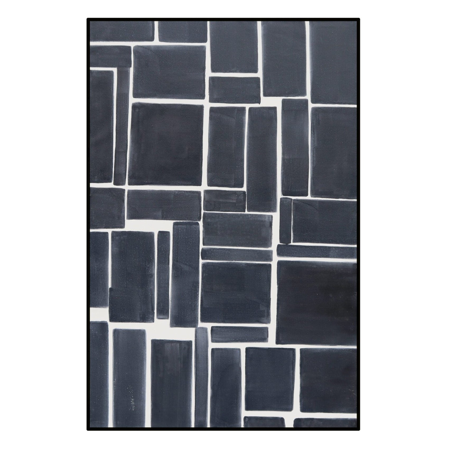 Block Black & White Hand-Painted Abstract Canvas Wall Art