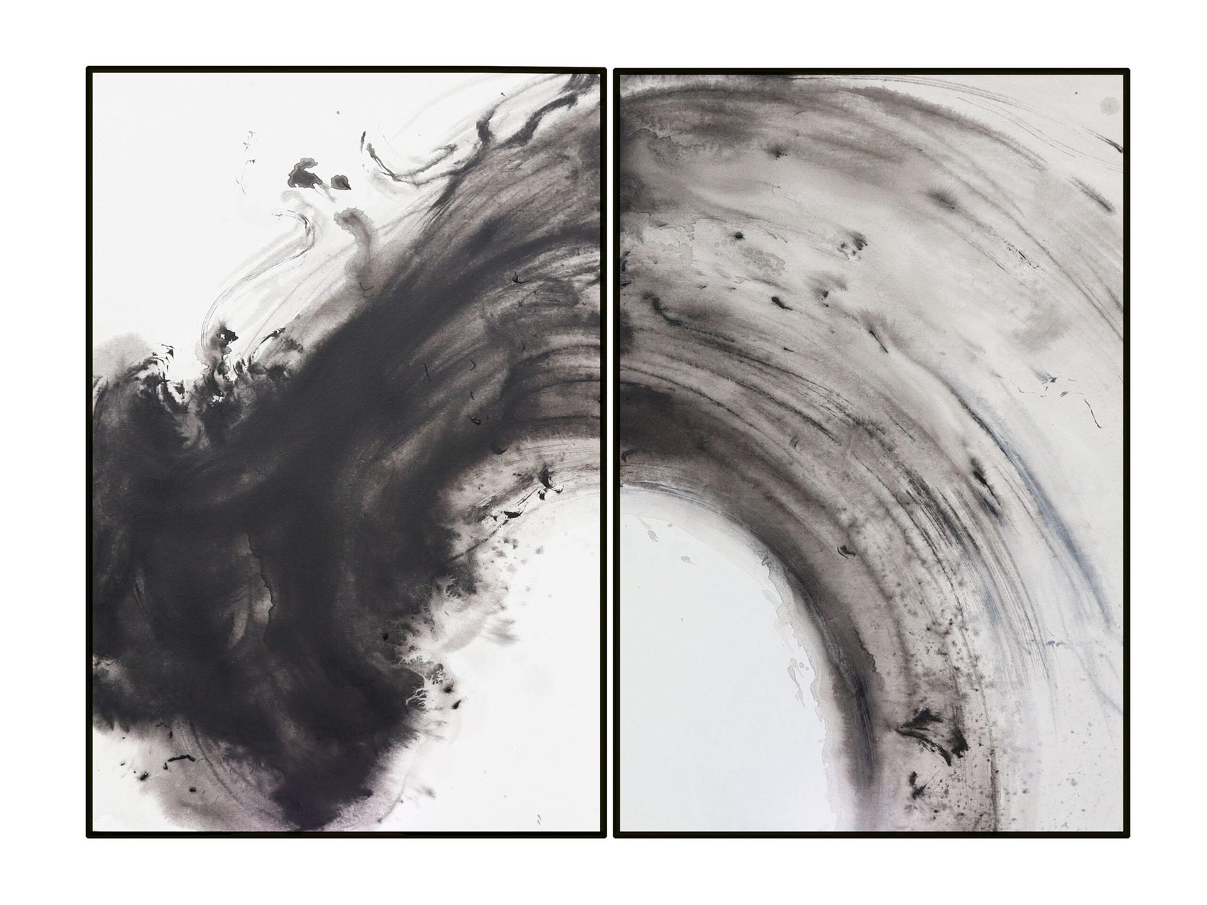 Set of 2 Abstract Wave Black & White Monochrome Canvas Wall Art