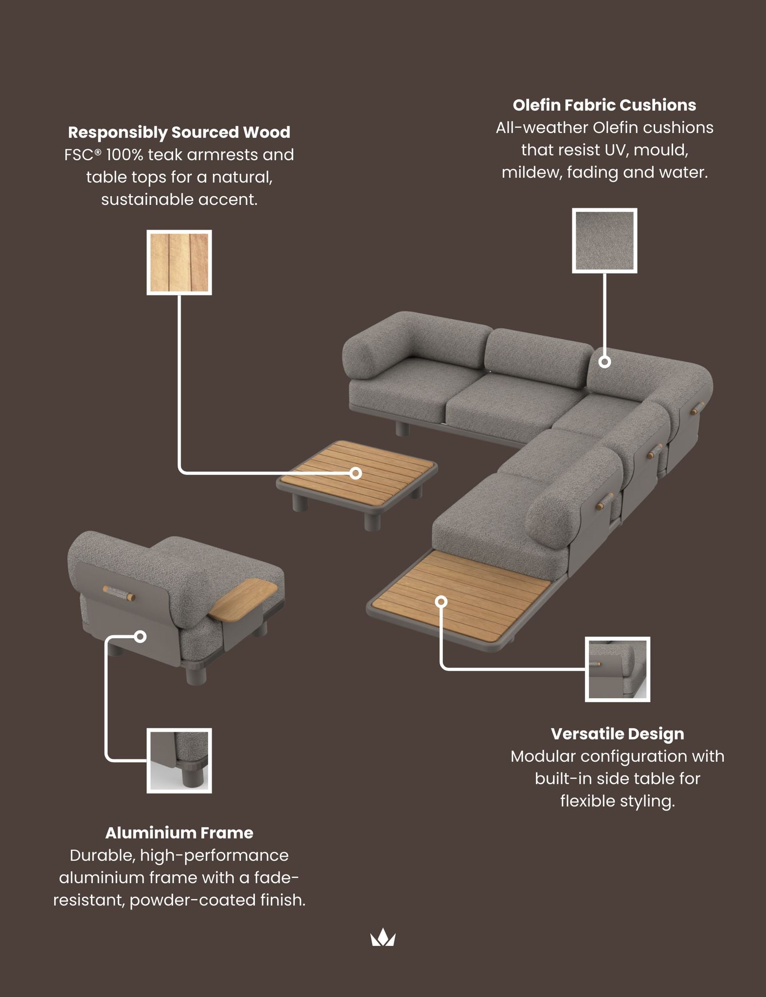 Leox Modular 5 Seater Grey Corner Sofa Set with Coffee Table