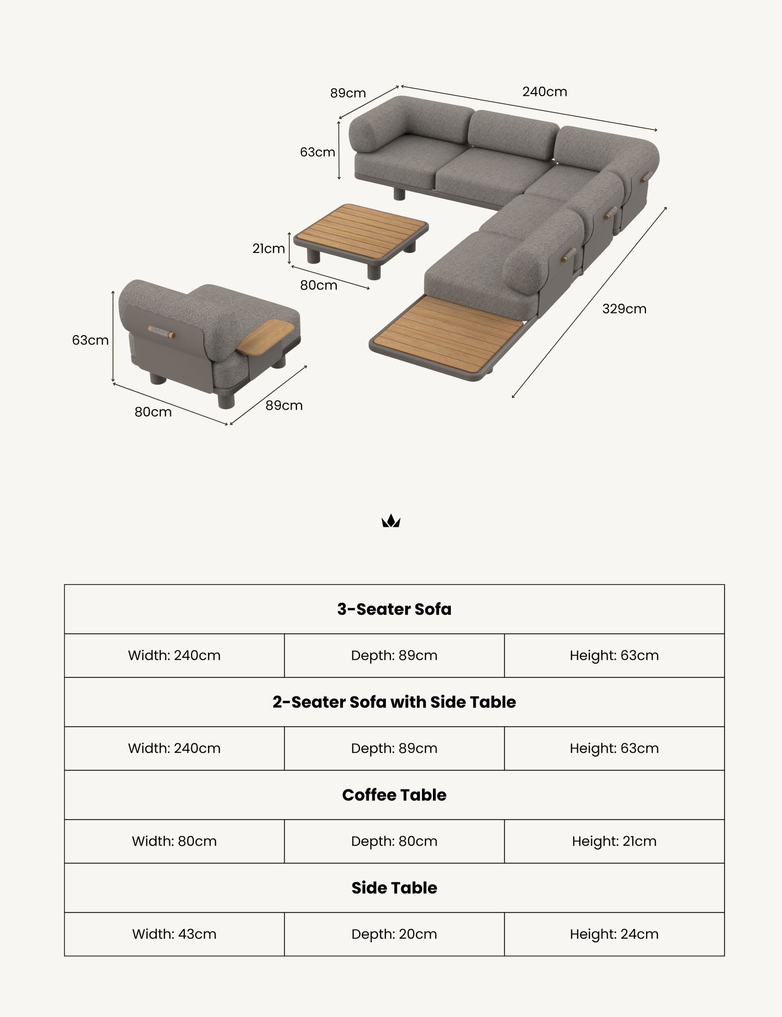 Leox Modular 5 Seater Grey Corner Sofa Set with Coffee Table