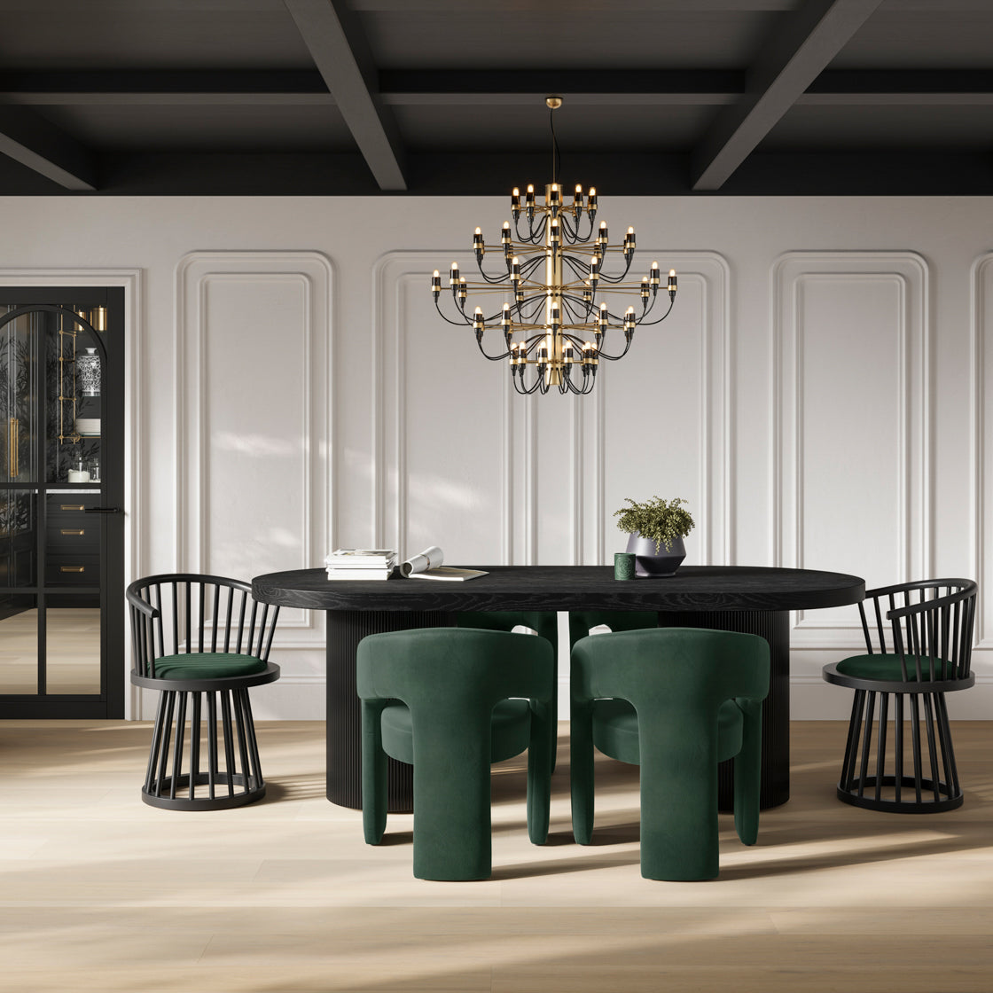 Lina Forest Green Velvet & Black Dining Chair