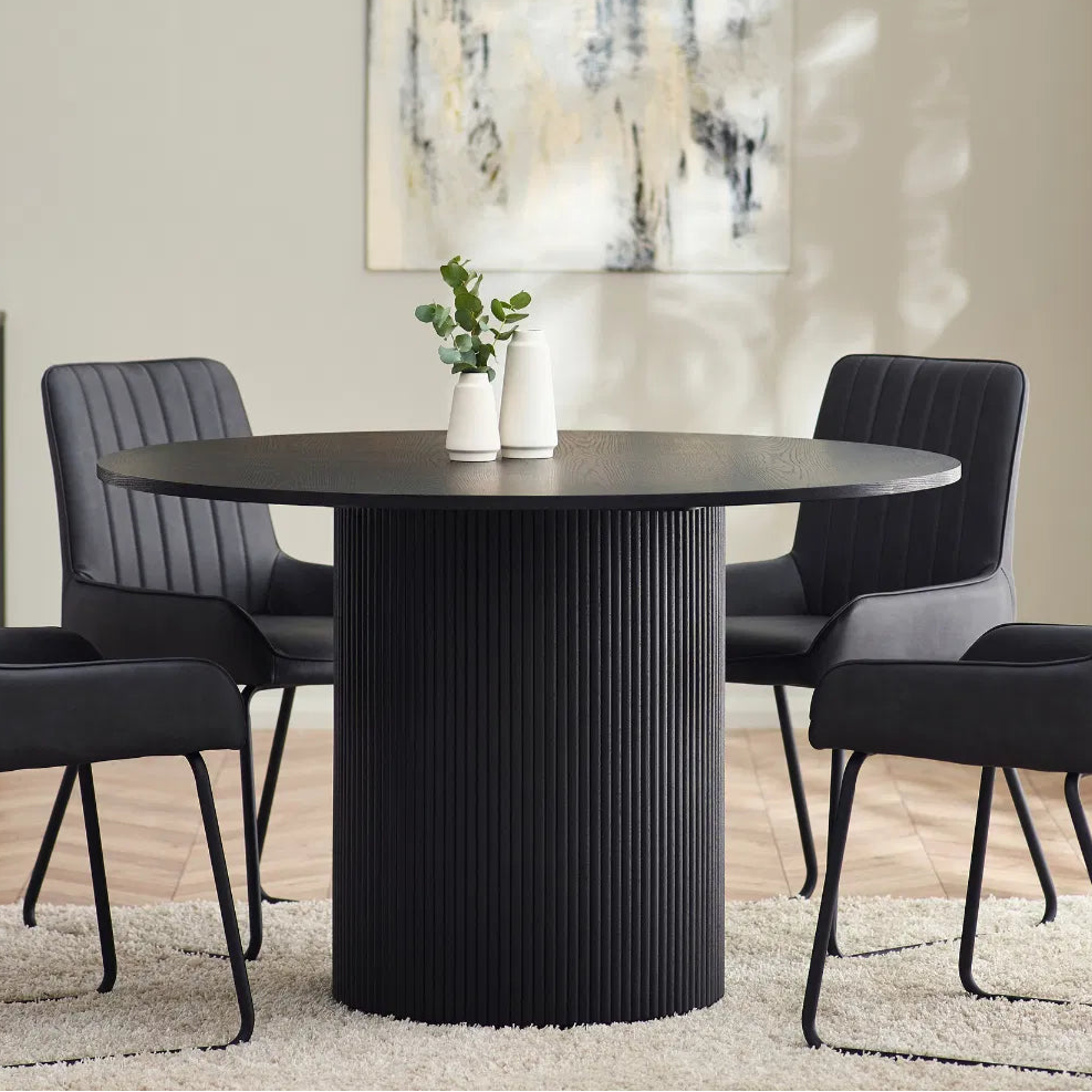 Como Reeded Black Wood Round Dining Table