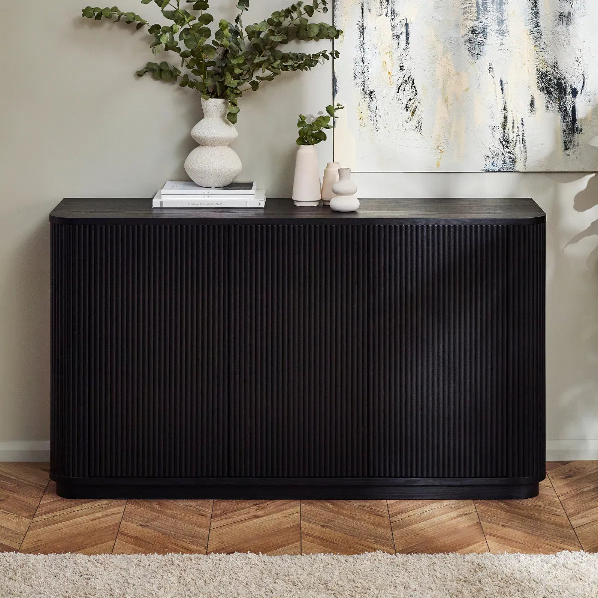 Como Reeded Black Wood Sideboard
