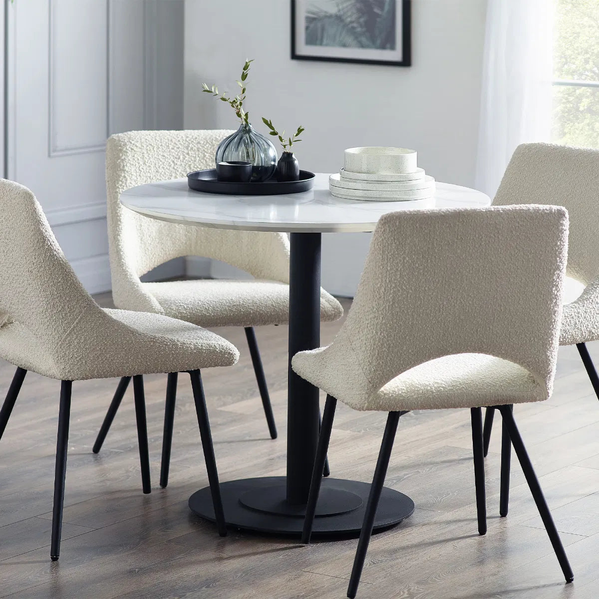 Romano White Marble Effect Round Dining Table 80cm
