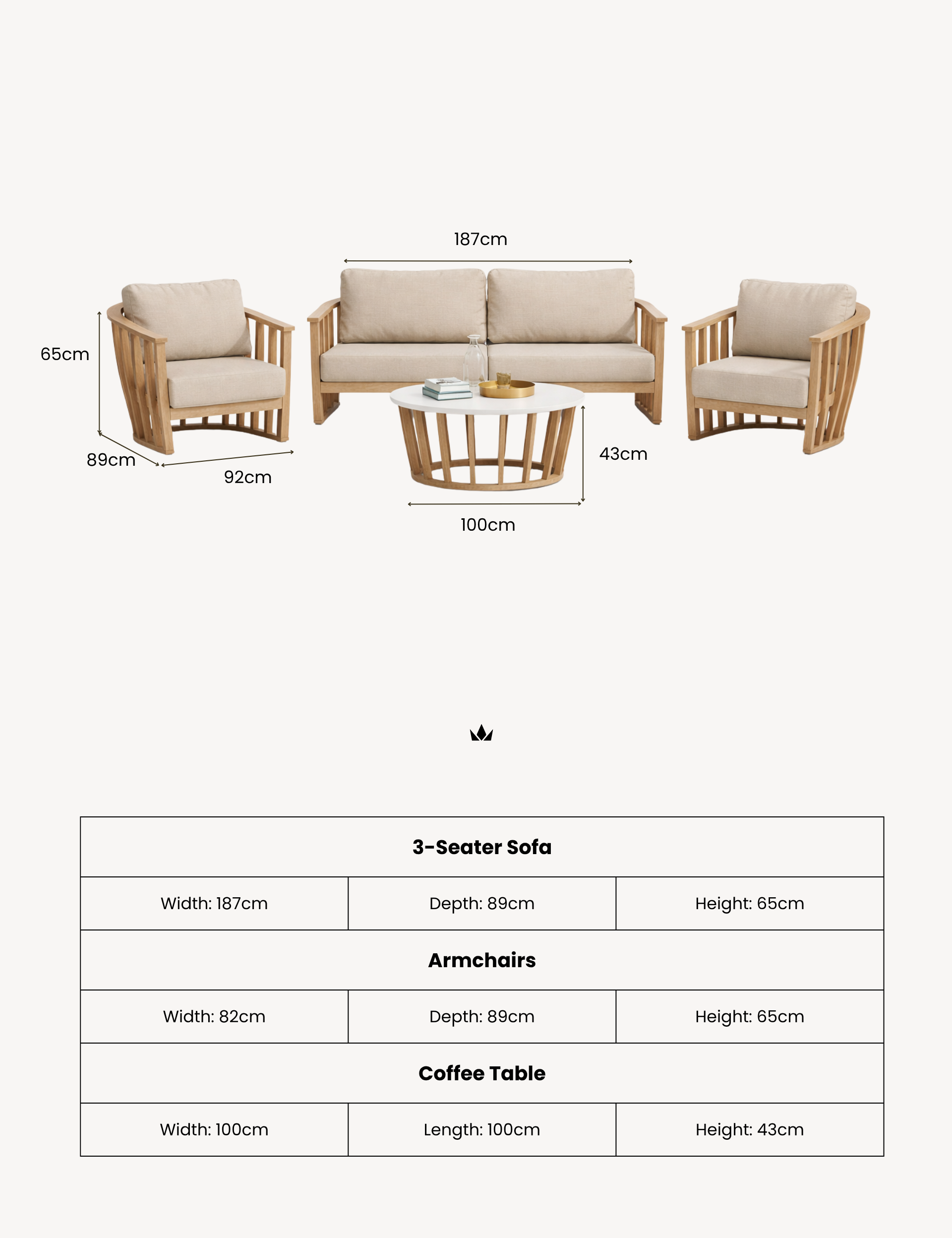 Senna 5 Seater Wood Lounging Set with Coffee Table