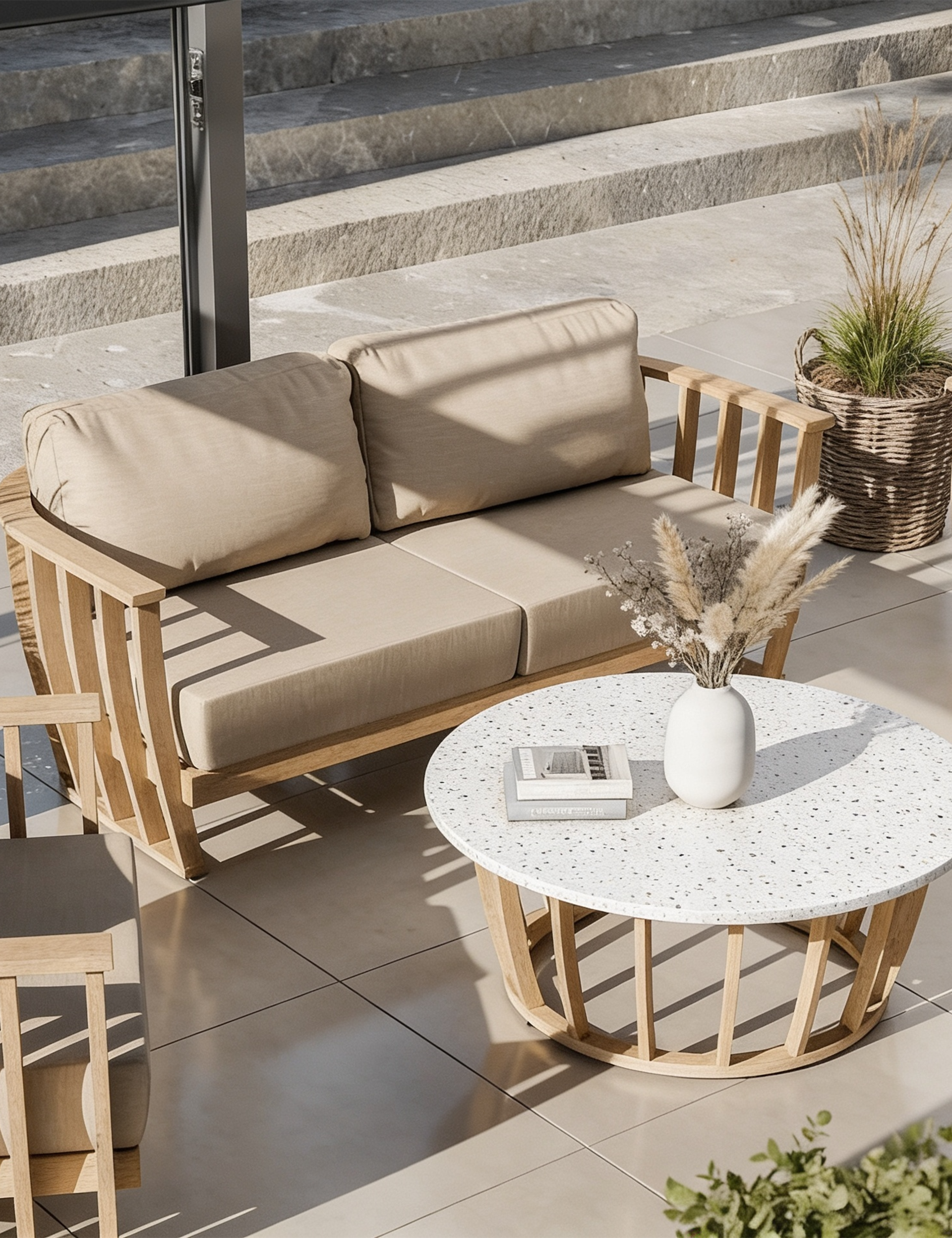 Senna 5 Seater Wood Lounging Set with Coffee Table