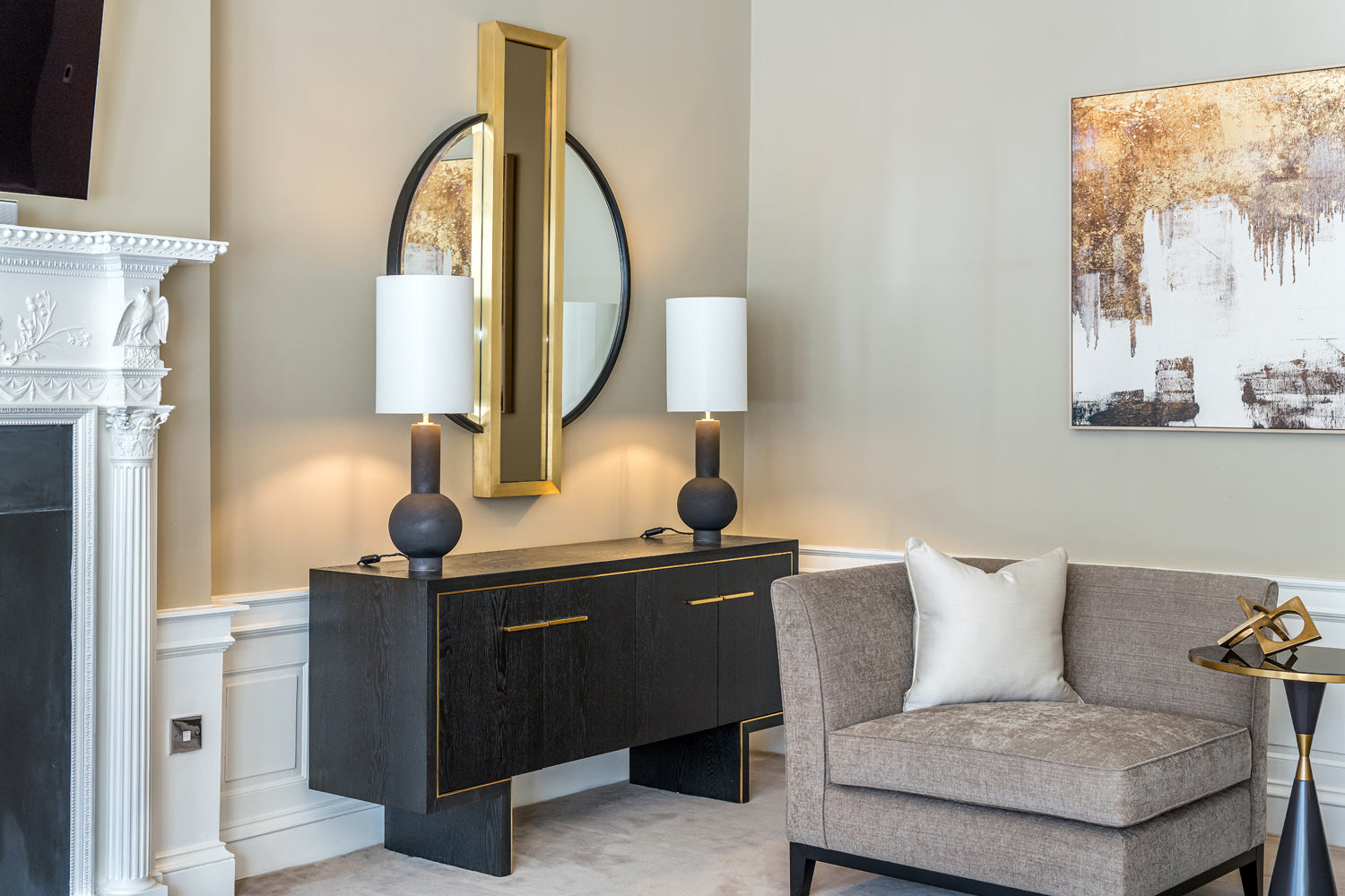 Tigur Black Ash Wood & Polished Brass Sideboard