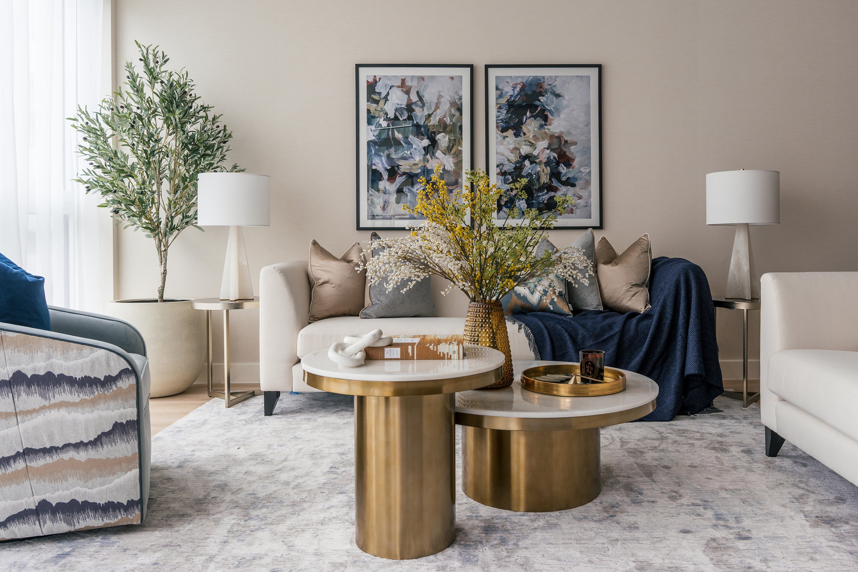 Camden Side Table - White Marble & Brushed Brass