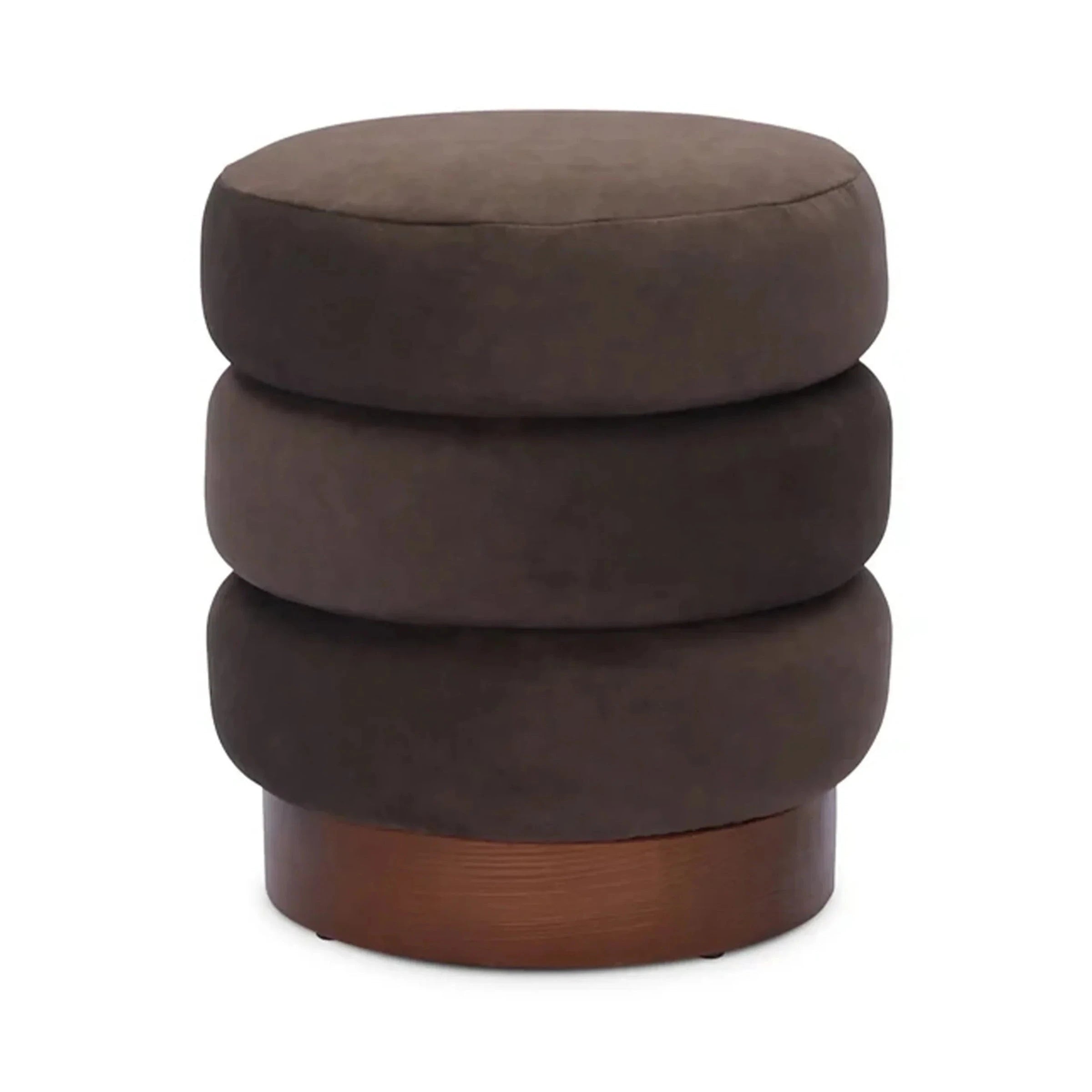 Trace Hopper Terra Velvet & Mid Brown Oak Wood Pouffe