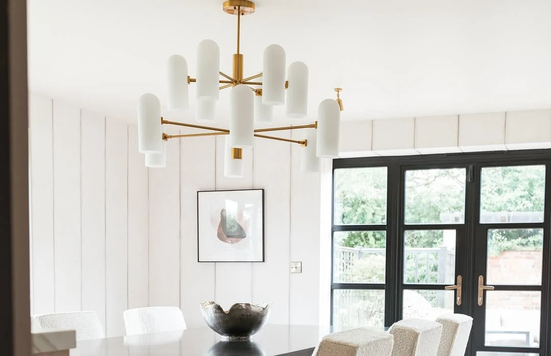 Pawson Brass & White Glass Chandelier