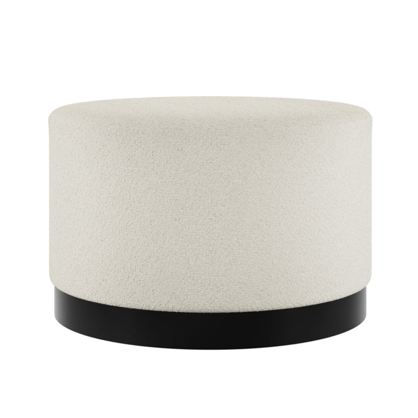 Lara Ivory White Boucle & Matte Black Pouffe | Large
