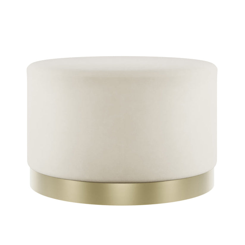 Lara Cream Velvet & Brushed Gold Pouffe | Large