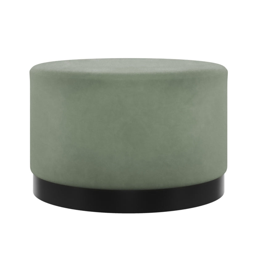 Lara Sage Green Velvet & Matte Black Pouffe | Large