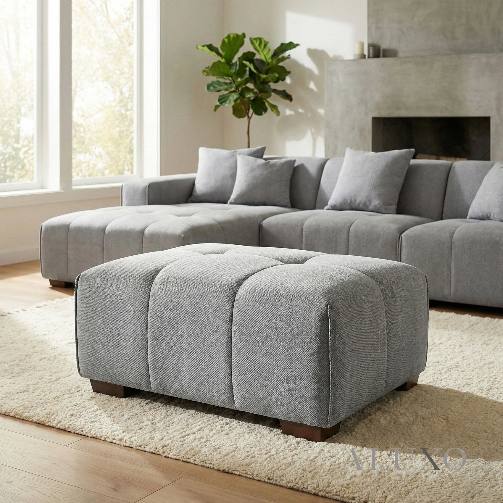 Aluxo Albert Cloudy Grey Boucle Sofa Ottoman Footstool