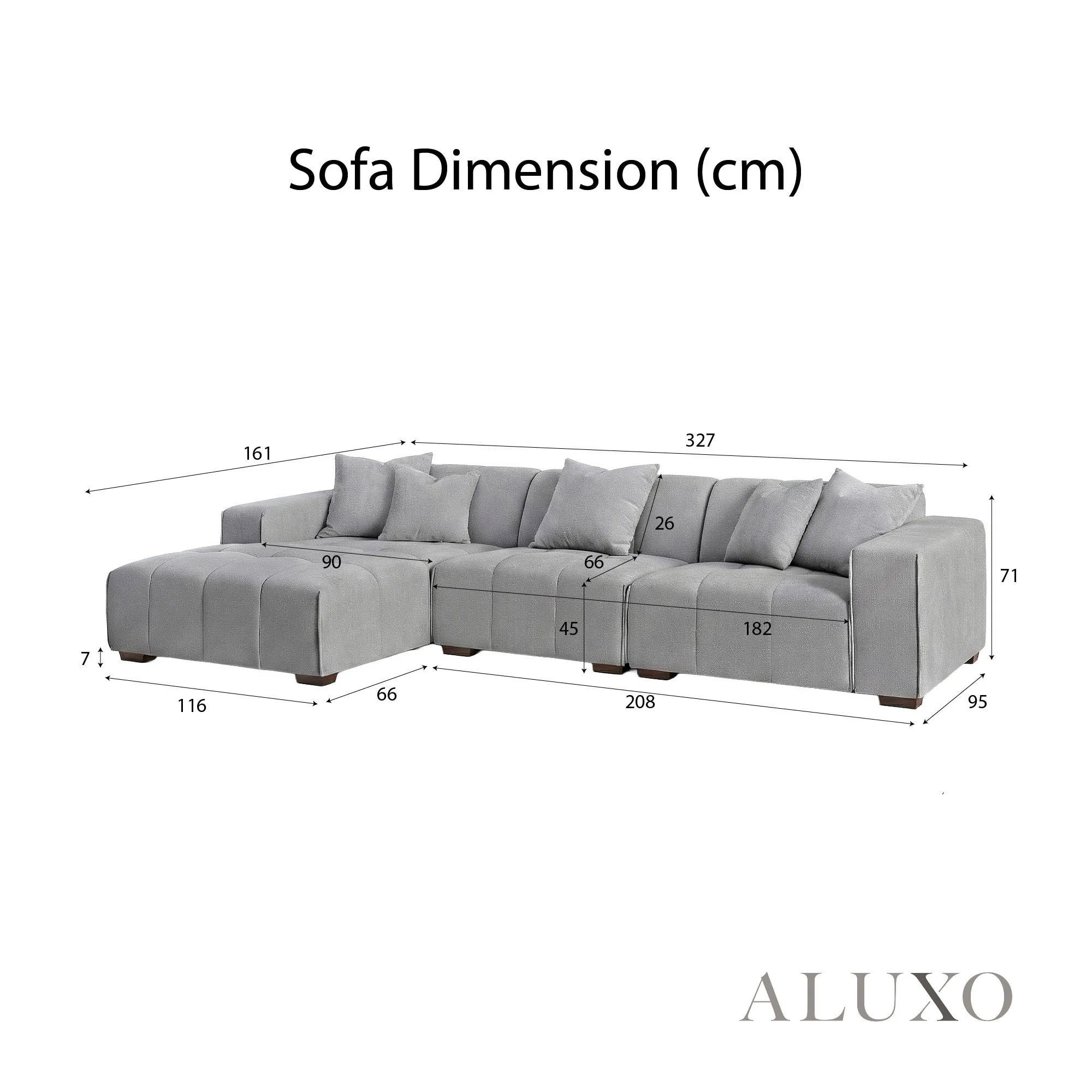 Aluxo Albert Cloudy Grey Boucle Left Hand Corner Sofa | 5 Seater