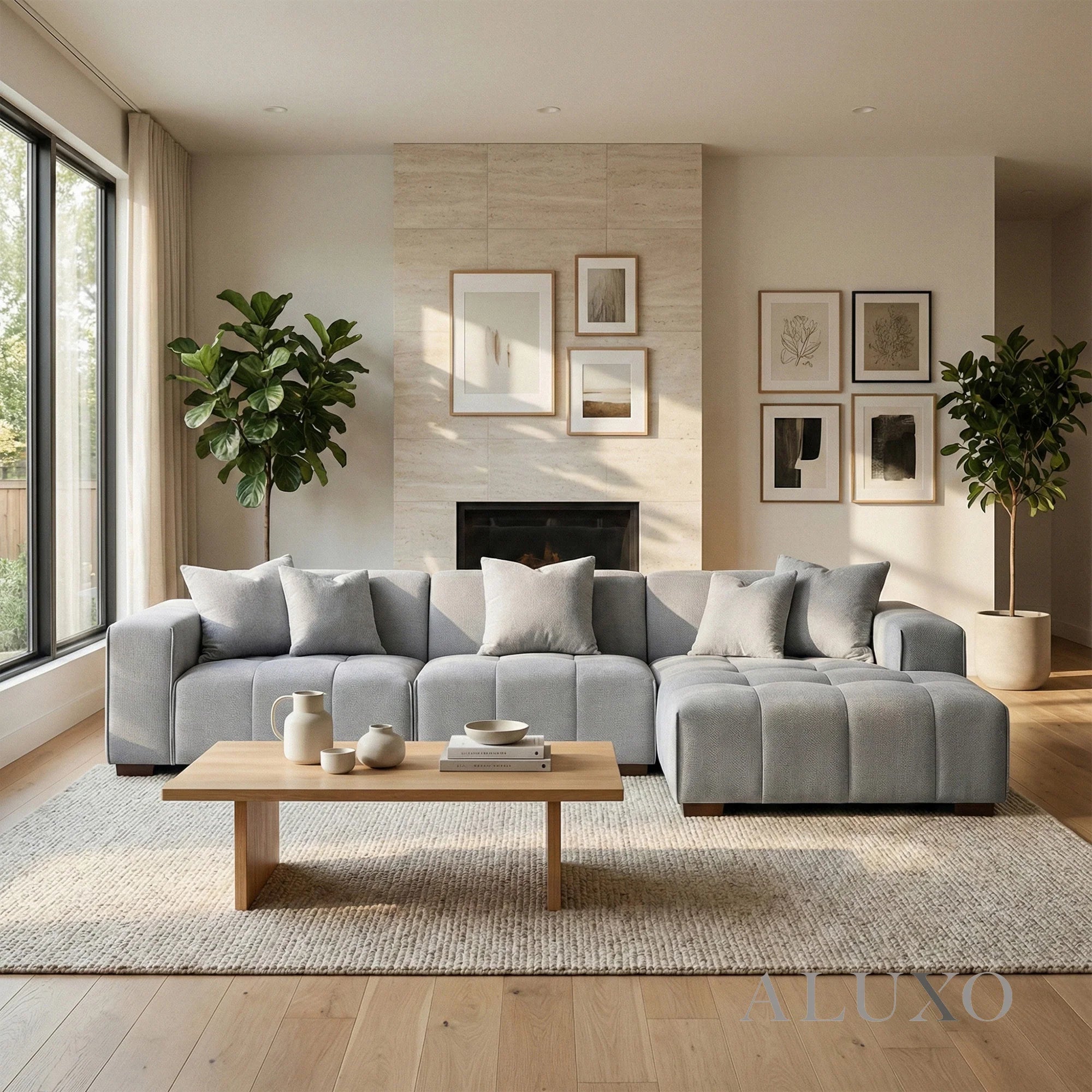 Aluxo Albert Cloudy Grey Boucle Right Hand Corner Sofa | 5 Seater
