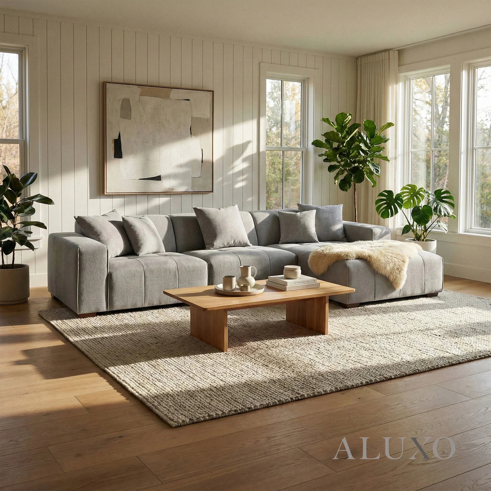 Aluxo Albert Cloudy Grey Boucle Right Hand Corner Sofa | 5 Seater