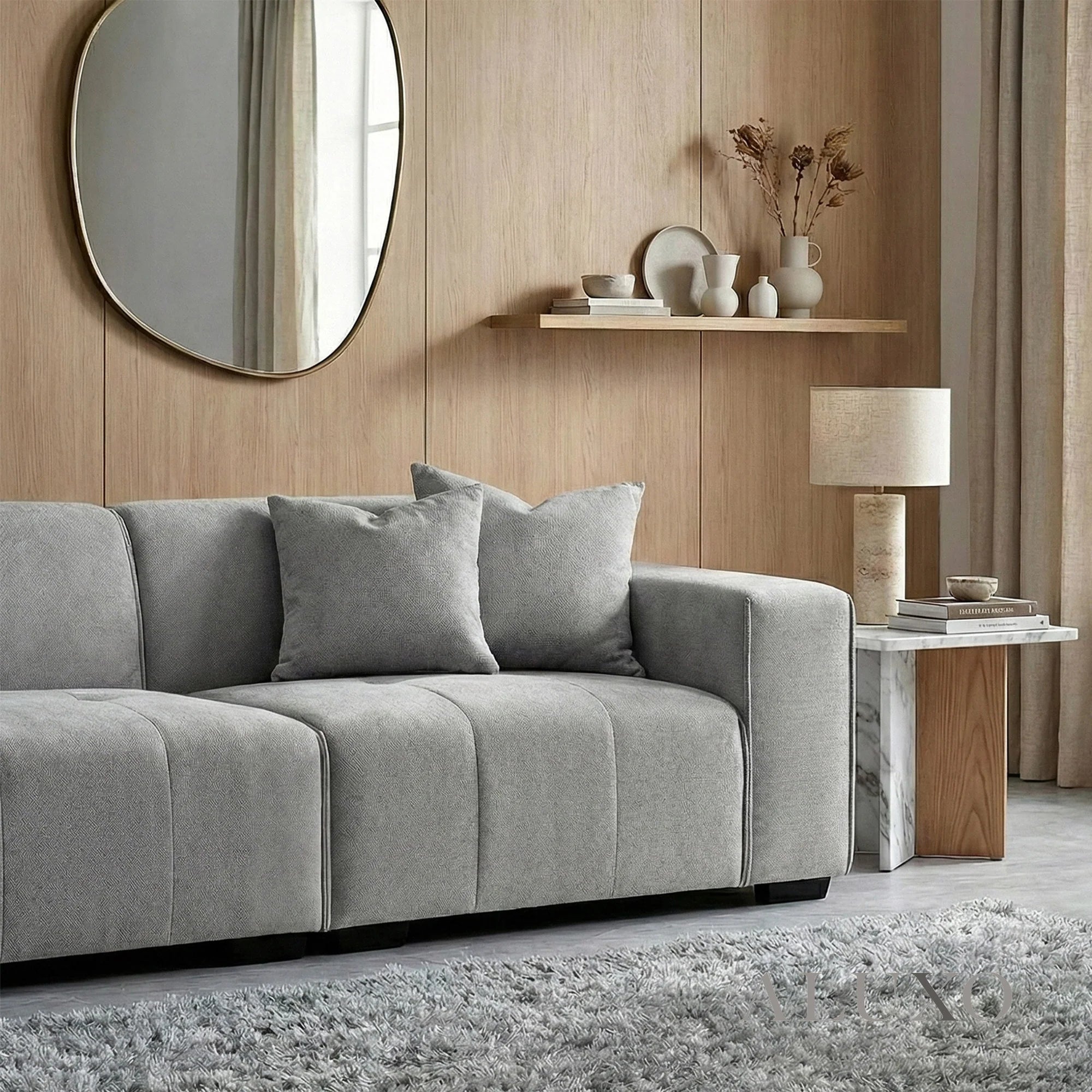 Aluxo Albert Cloudy Grey Boucle Right Hand Corner Sofa | 5 Seater
