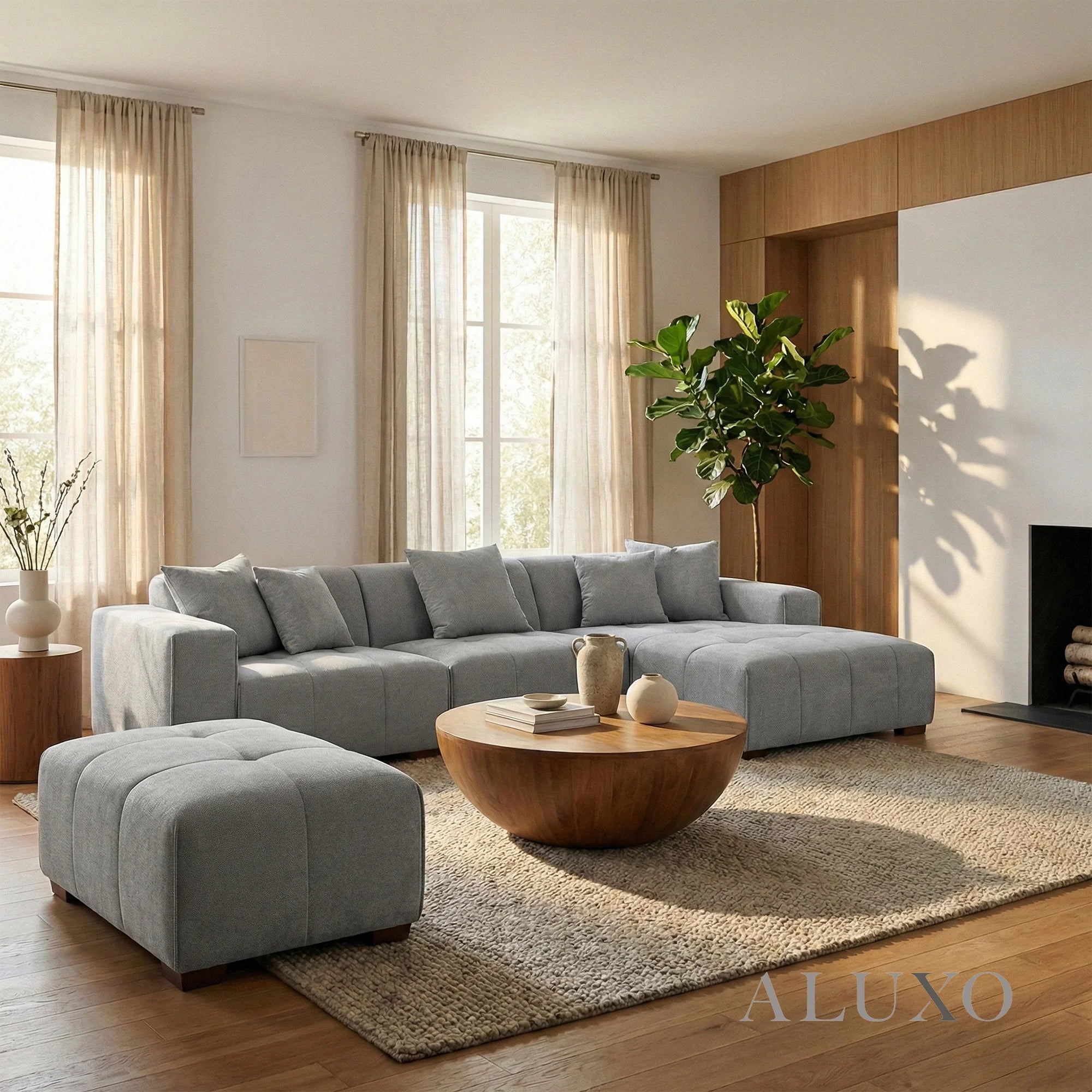 Aluxo Albert Cloudy Grey Boucle Right Hand Corner Sofa | 5 Seater