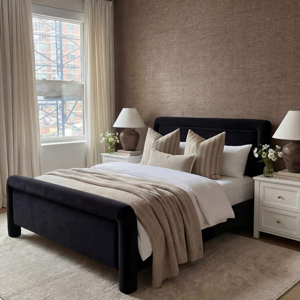 Leonnie Black Brushed Woven King Size Bed