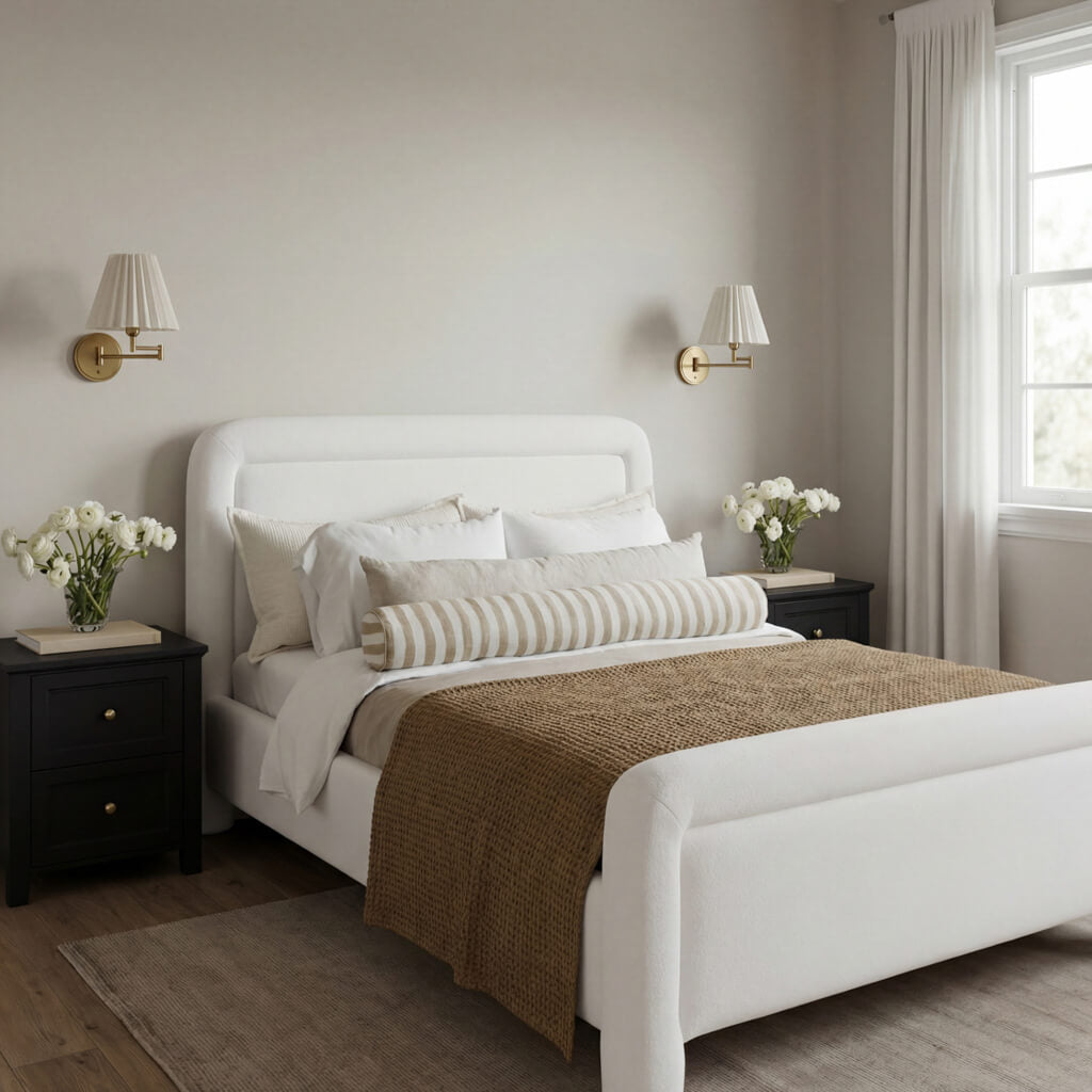 Leonnie Ghost White Chenille King Size Bed