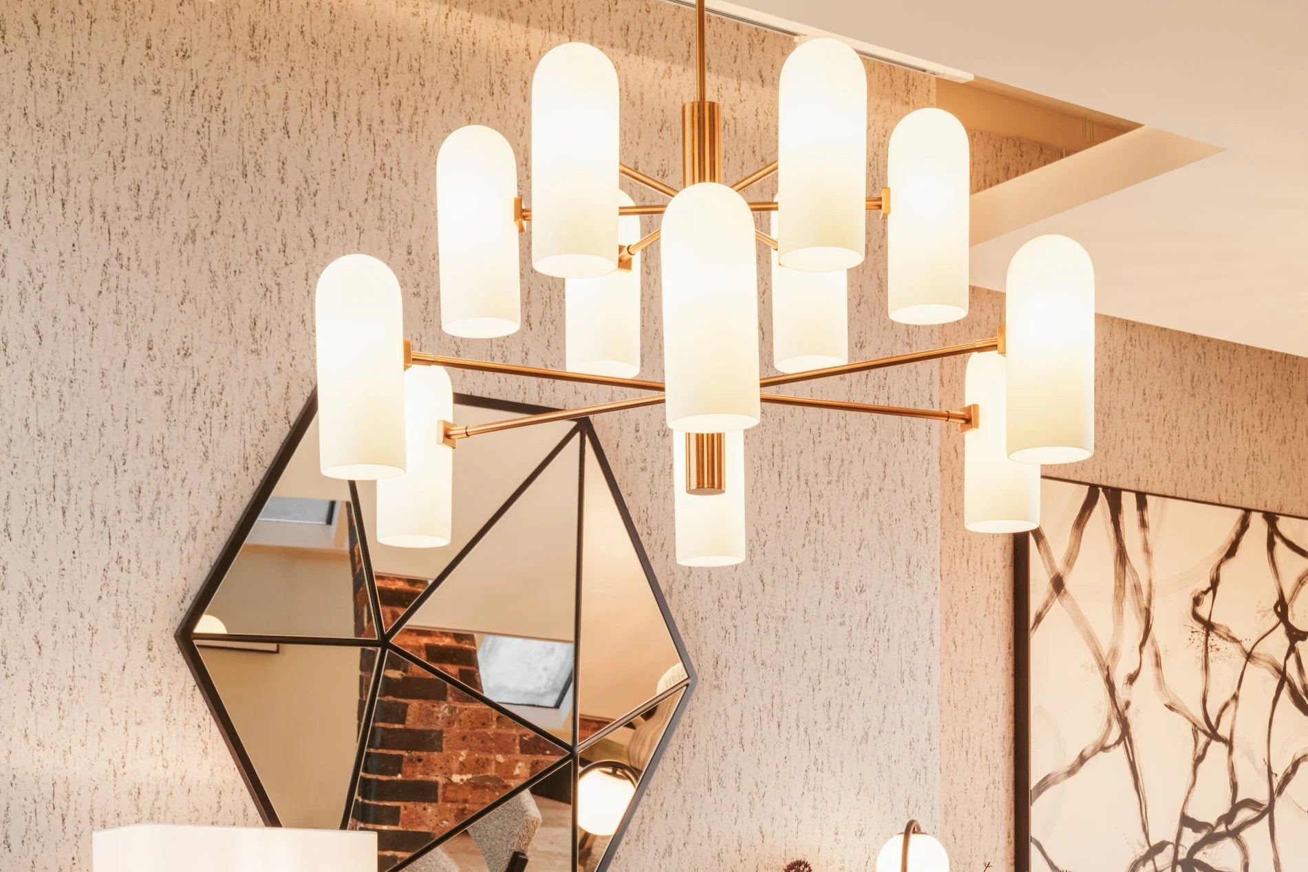 Pawson Brass & White Glass Chandelier