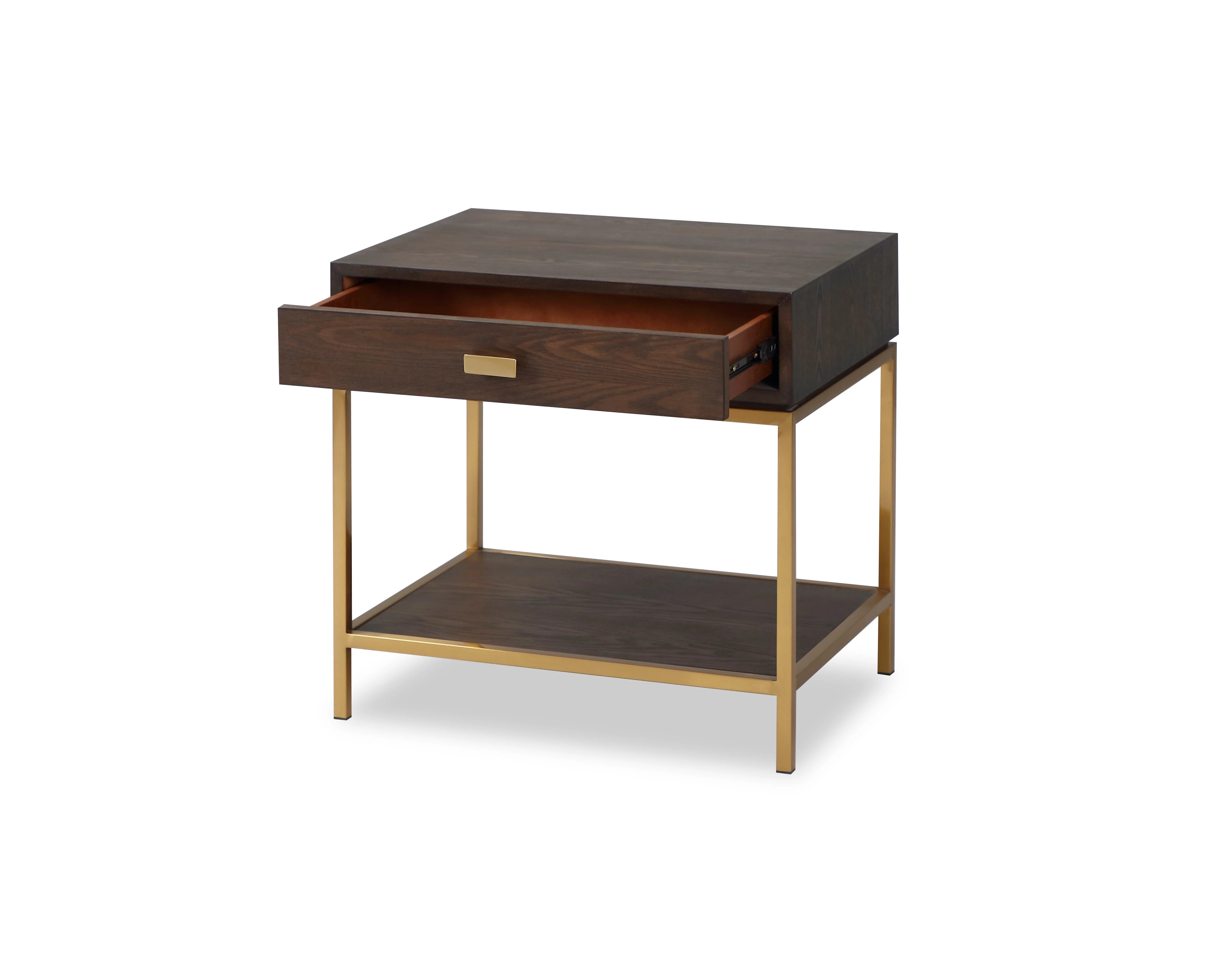 Levi Dark Brown & Brushed Brass Bedside Table