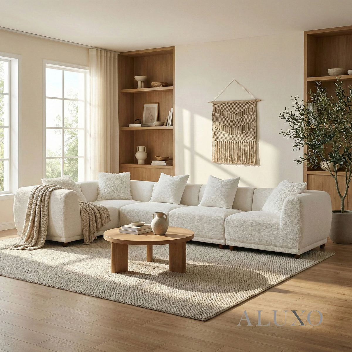 Aluxo Cindy Polar White Boucle Modular Corner Sofa | 5 Seater