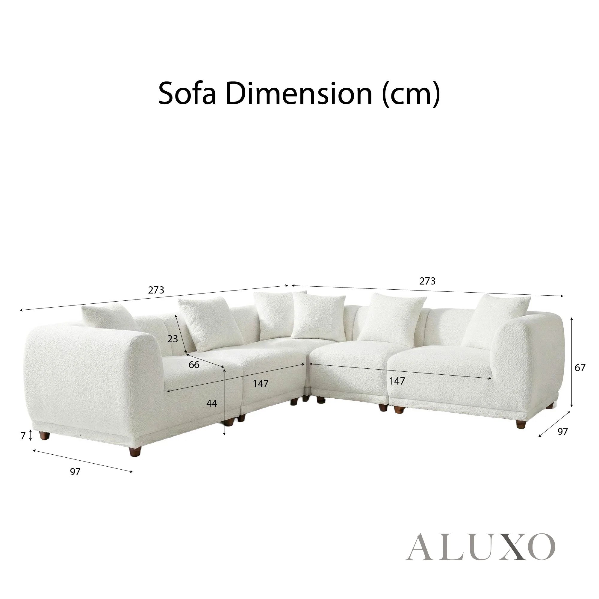 Aluxo Cindy Polar White Boucle Modular Corner Sofa | 5 Seater