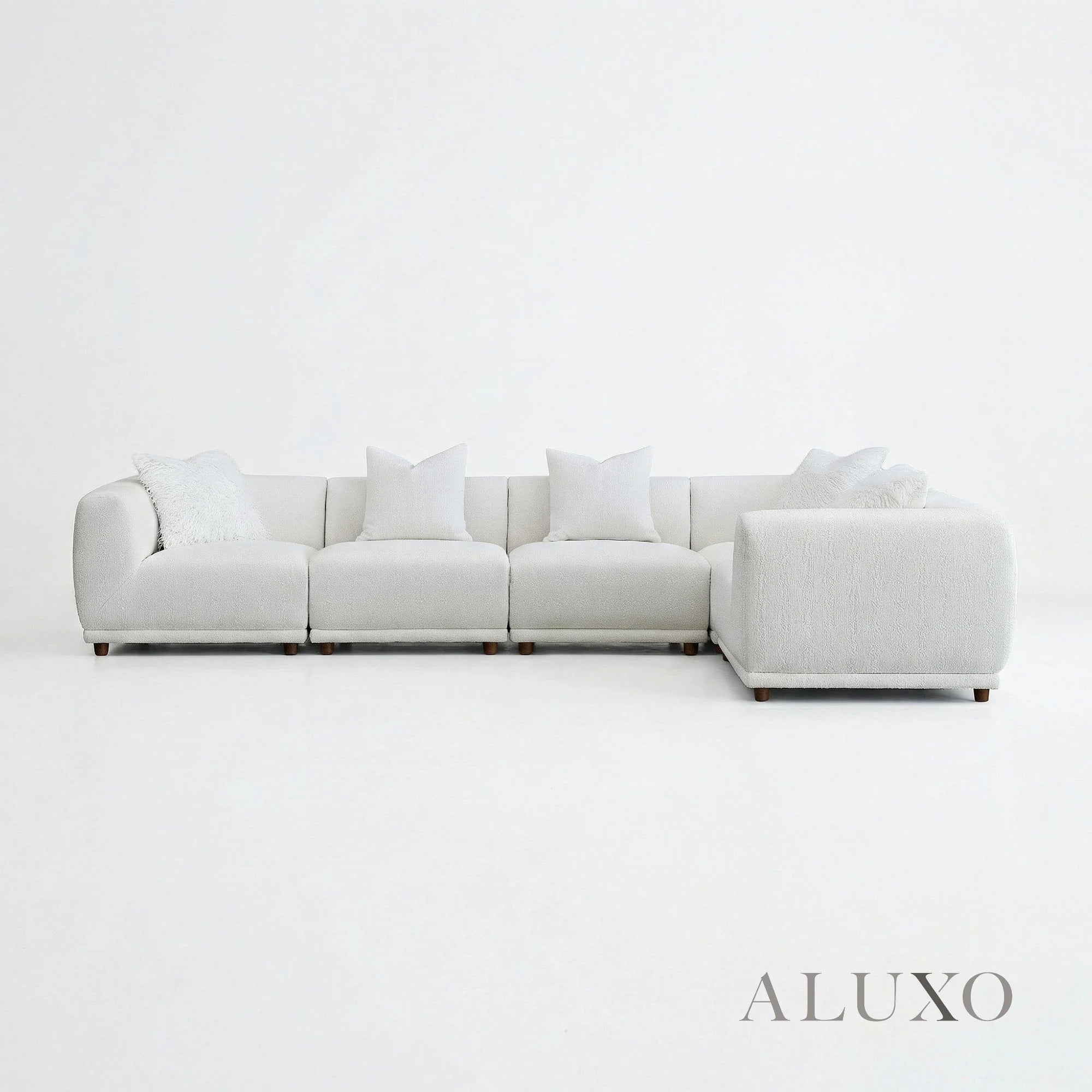 Aluxo Cindy Polar White Boucle Modular Corner Sofa | 5 Seater