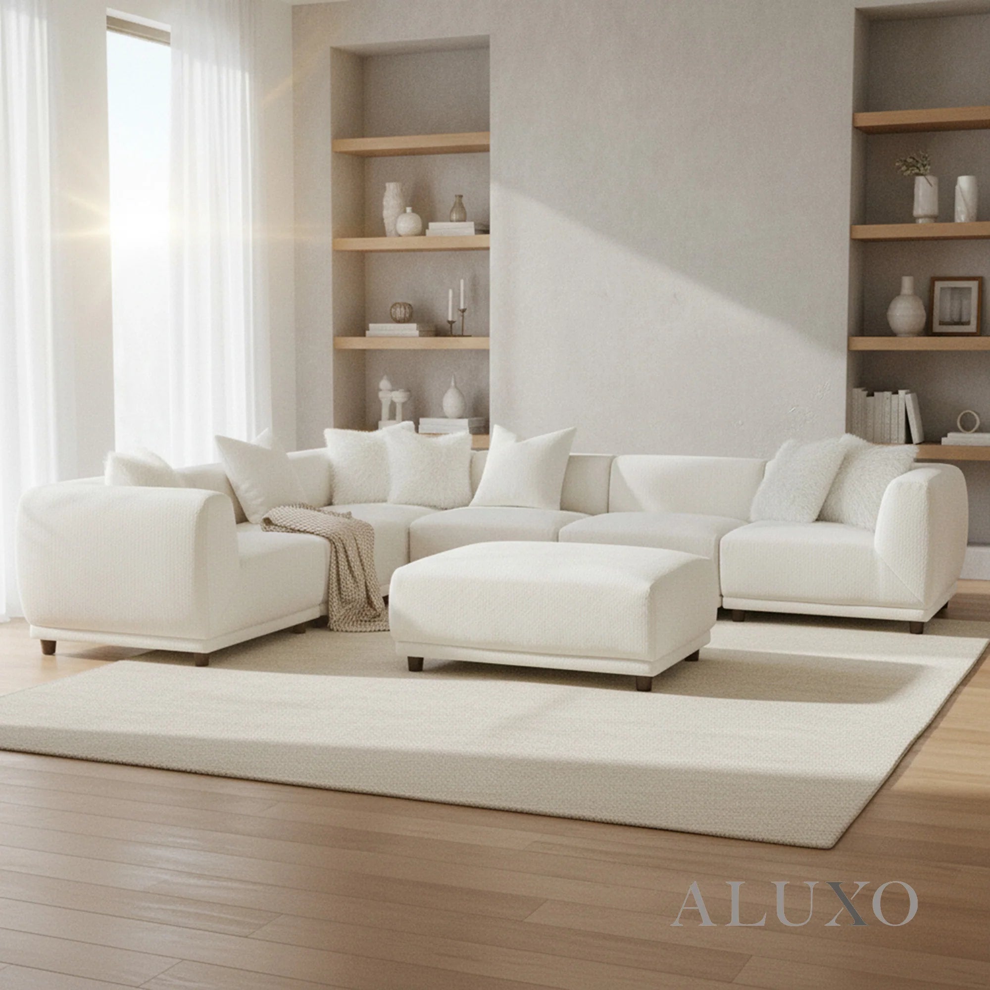 Aluxo Cindy Polar White Boucle Modular Corner Sofa | 5 Seater