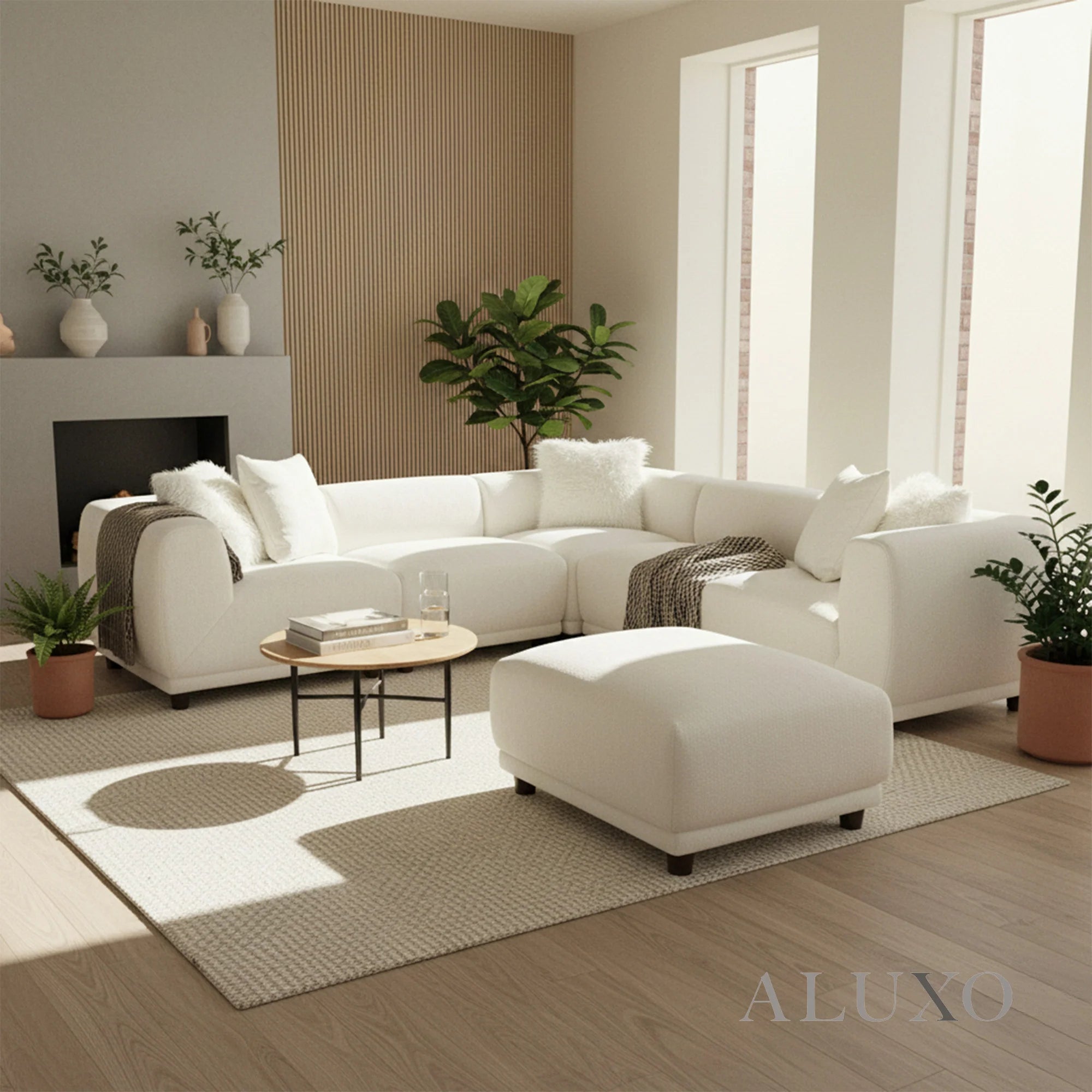 Aluxo Cindy Polar Boucle Sofa Ottoman Footstool