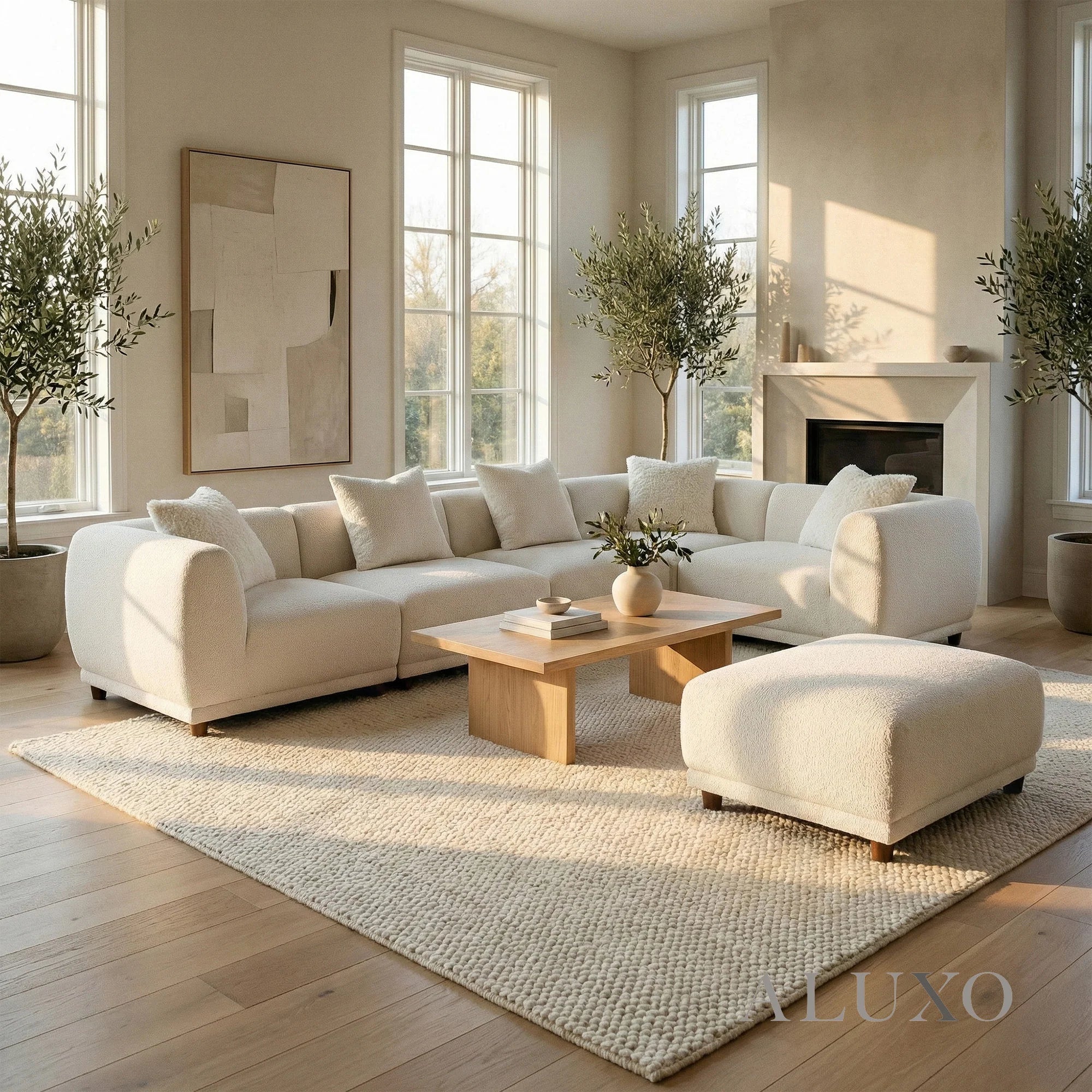 Aluxo Cindy Polar White Boucle Modular Corner Sofa | 5 Seater