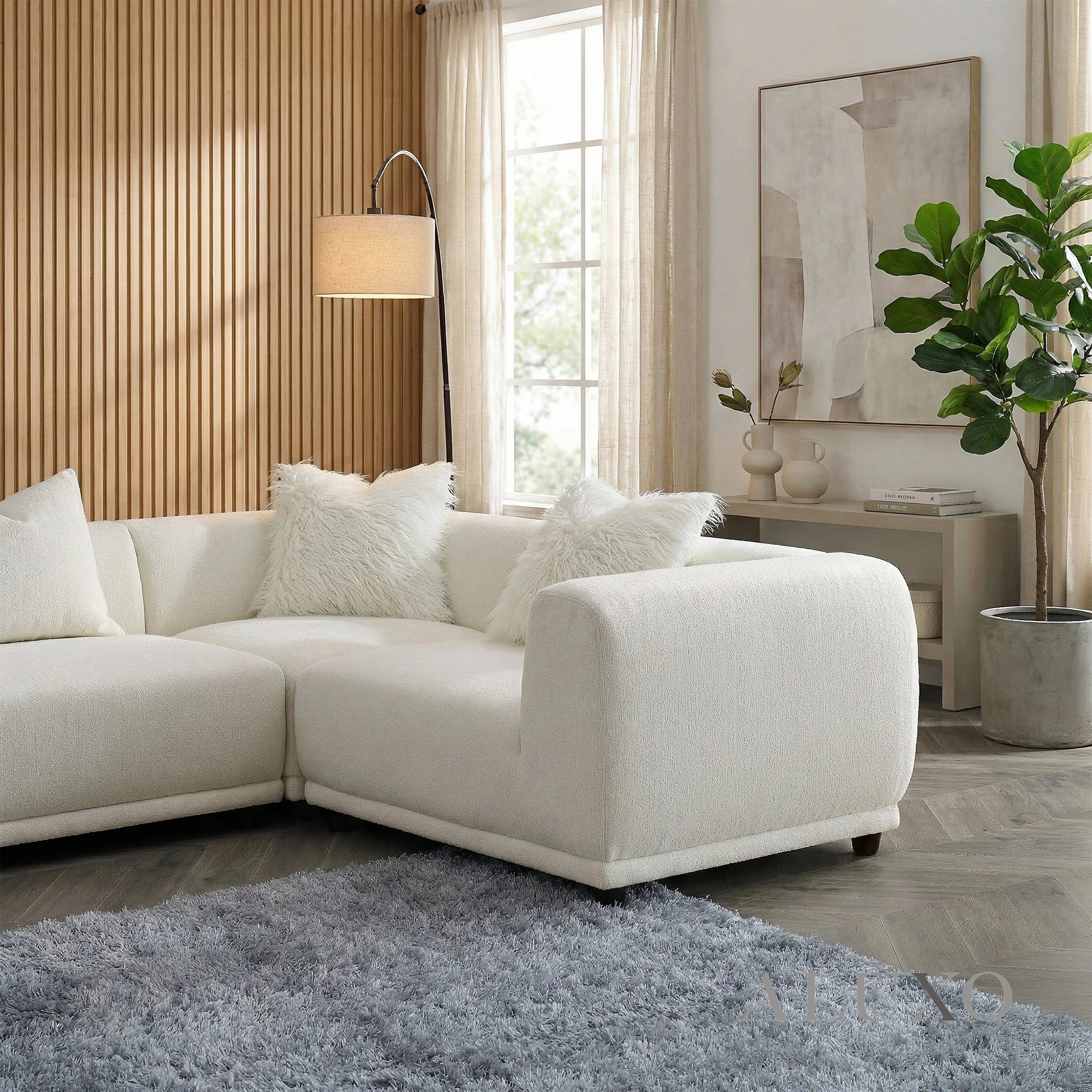 Aluxo Cindy Polar White Boucle Modular Corner Sofa | 5 Seater