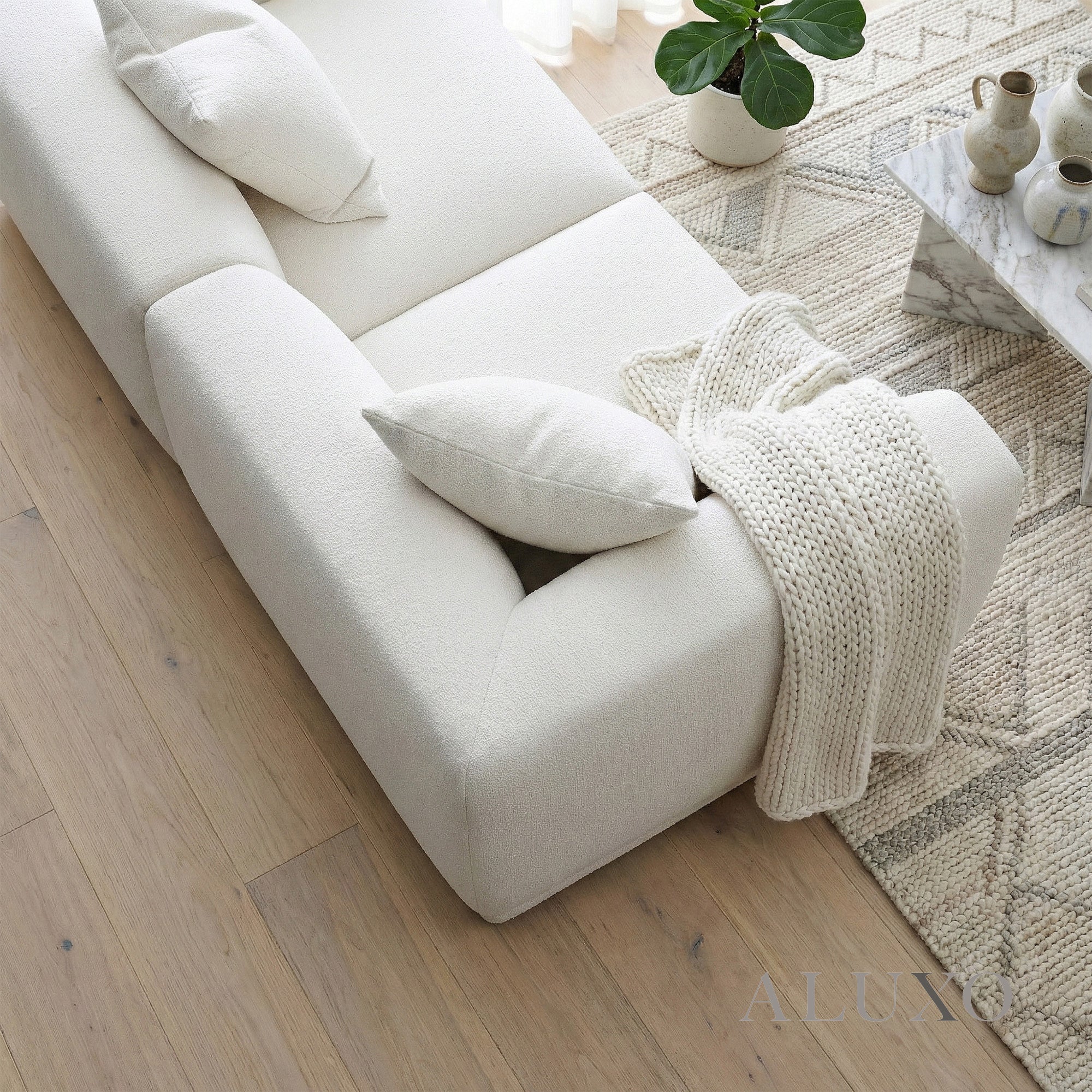 Aluxo Cindy Polar White Boucle Modular Corner Sofa | 5 Seater
