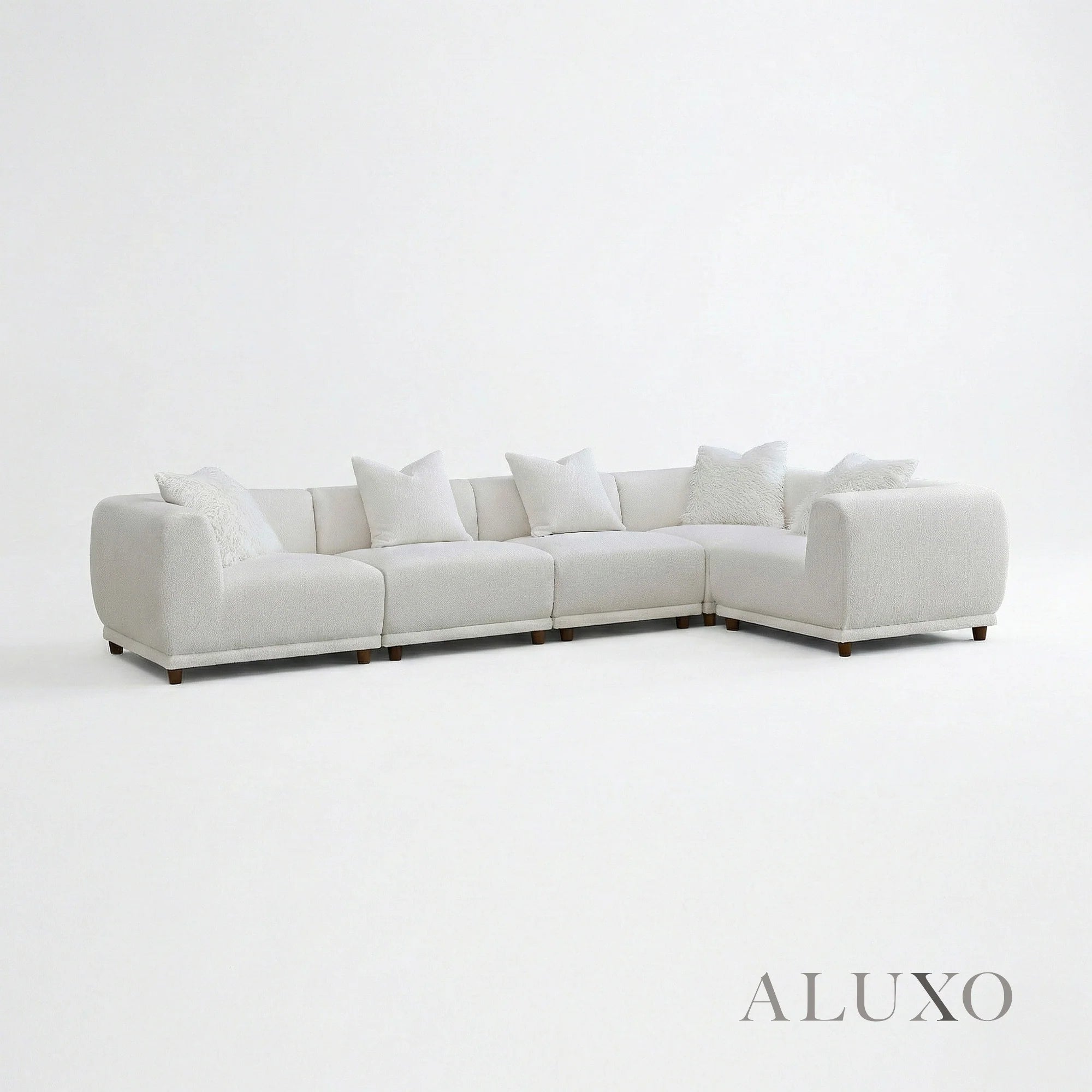 Aluxo Cindy Polar White Boucle Modular Corner Sofa | 5 Seater