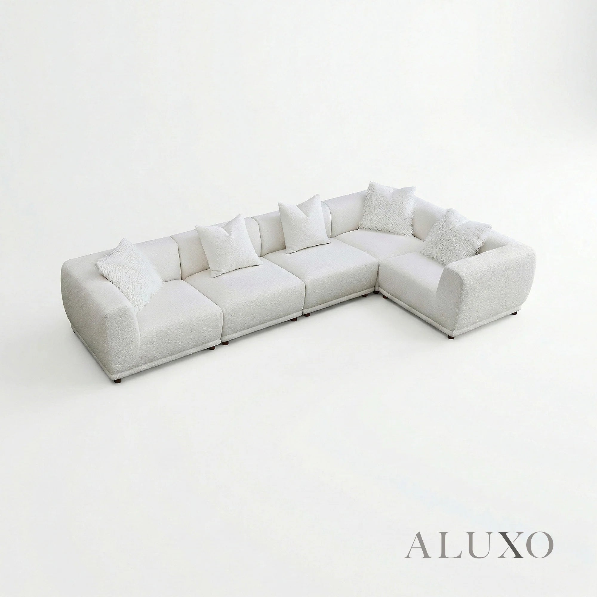 Aluxo Cindy Polar White Boucle Modular Corner Sofa | 5 Seater