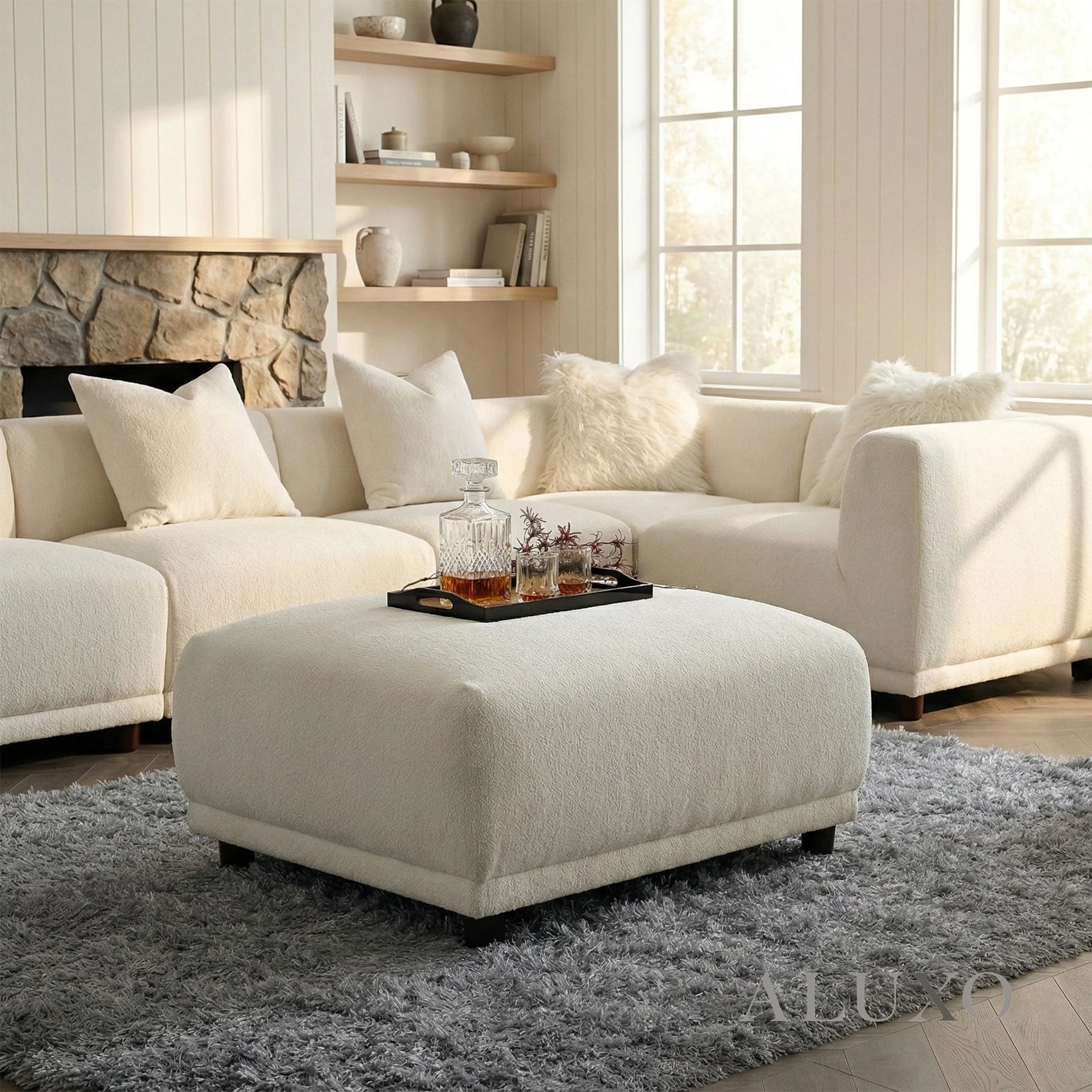 Aluxo Cindy Polar Boucle Sofa Ottoman Footstool