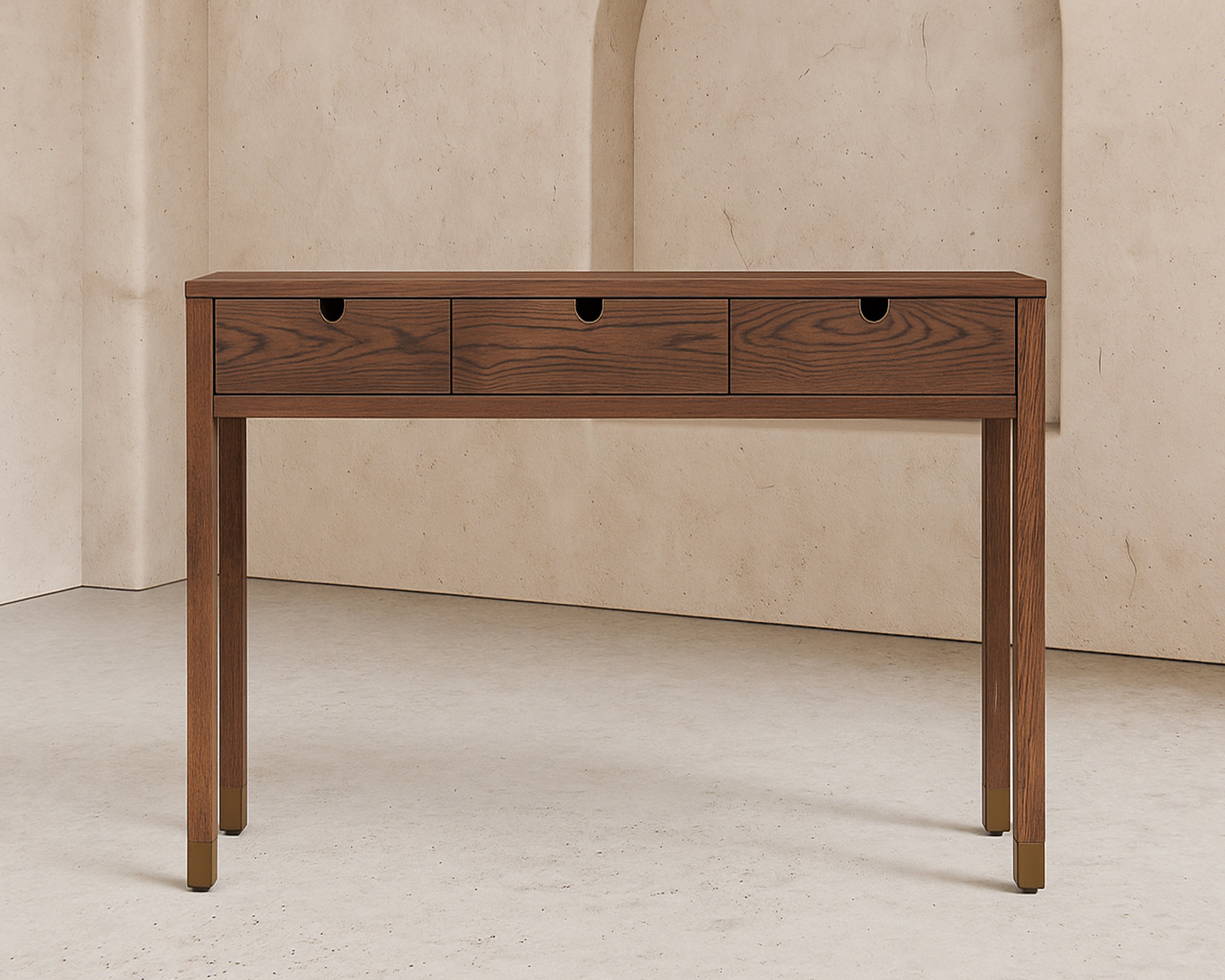 Alcudia Dressing Table - Dark Brown Oak & Antique Brass