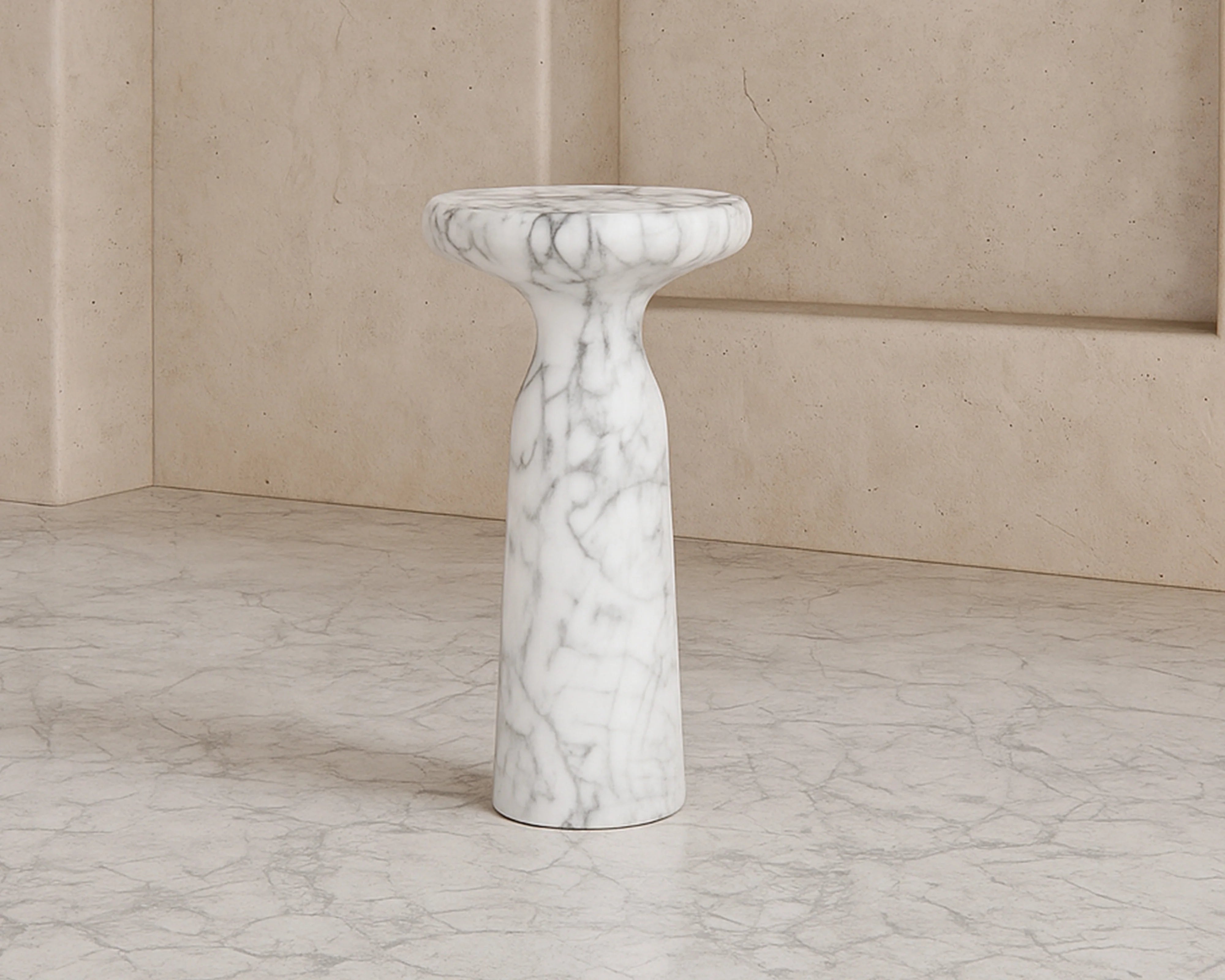 Akali Carrara White Marble Side Table Large