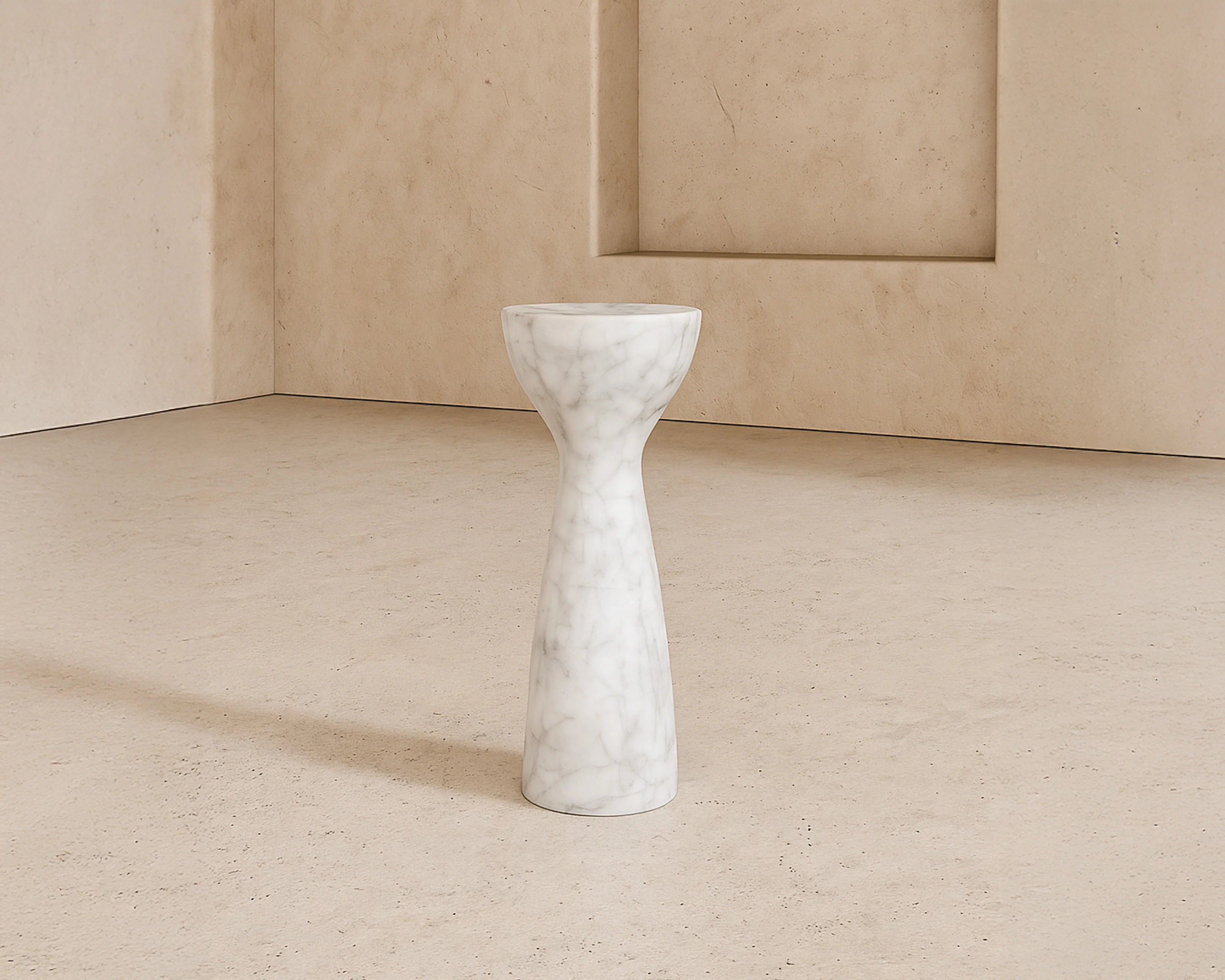 Akali Carrara White Marble Side Table Small