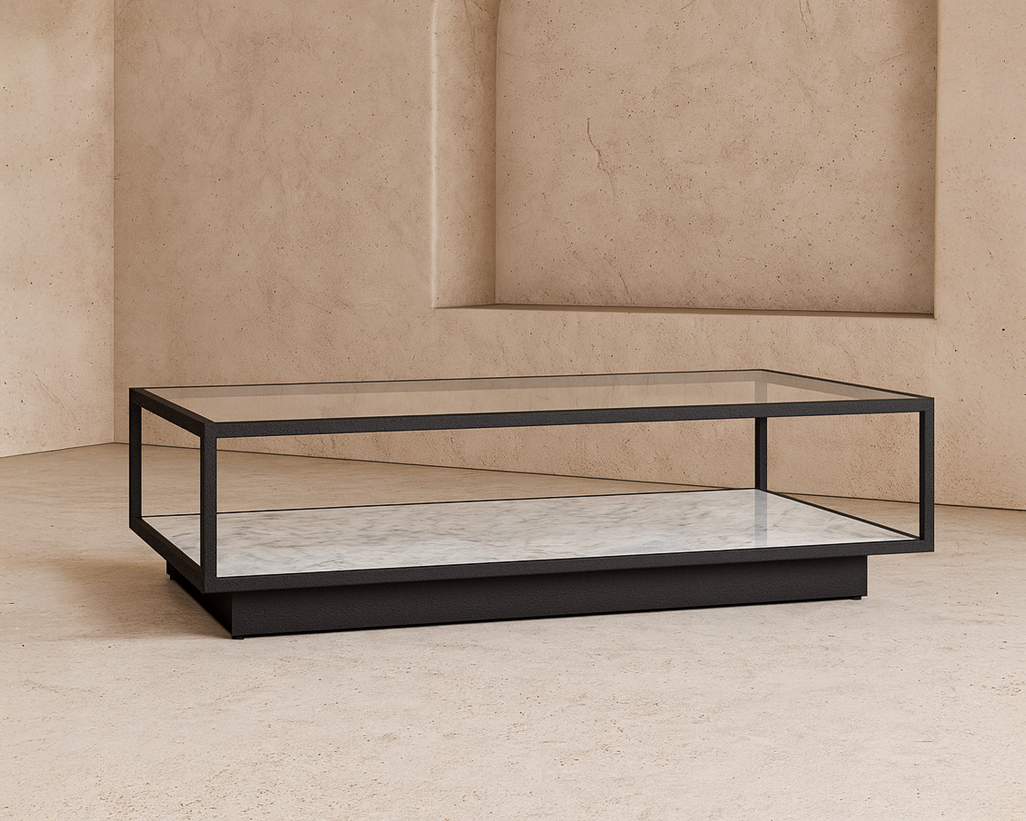 Belmon Rectangle Coffee Table - Carrara Marble & Black Textured Metal