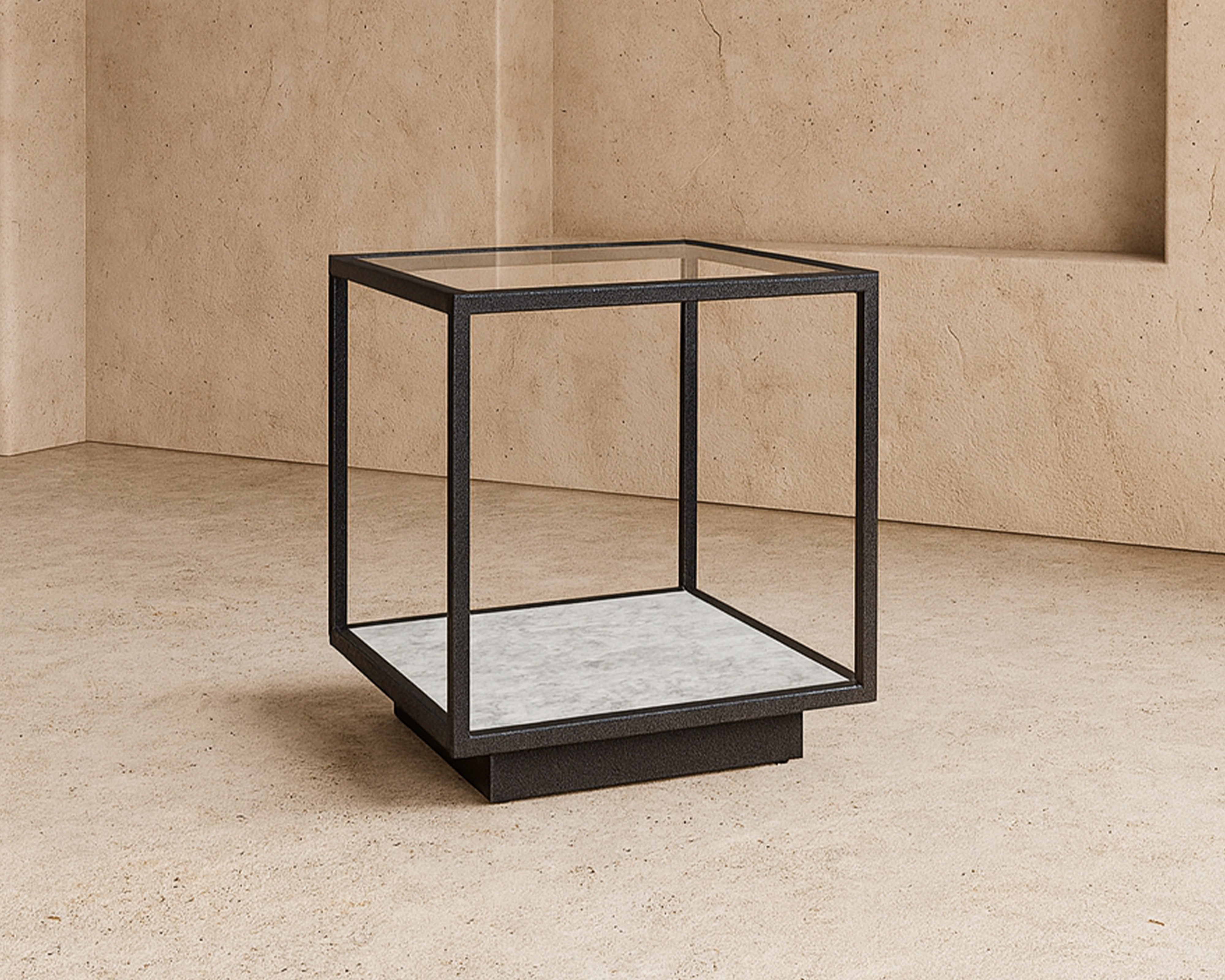 Belmon Side Table - Carrara Marble & Black Textured Metal