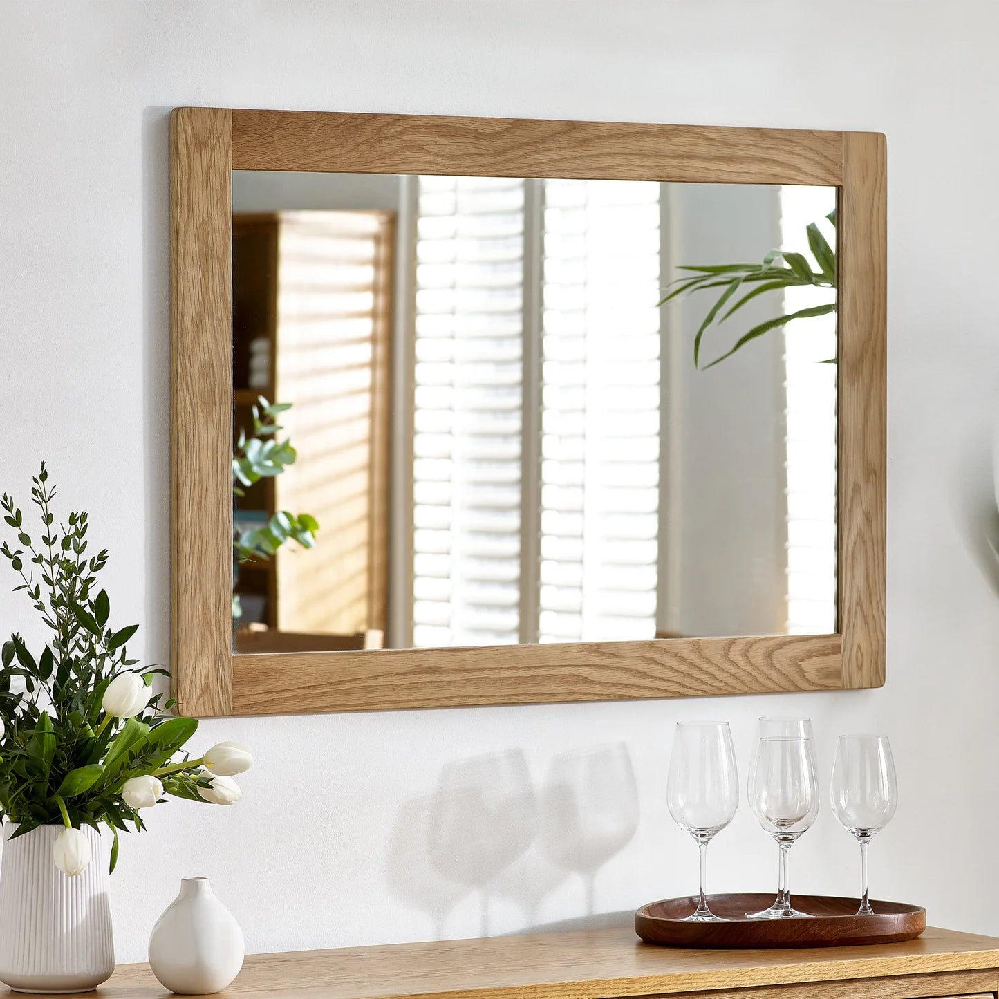 Barton Solid Oak Wood Rectangle Wall Mirror