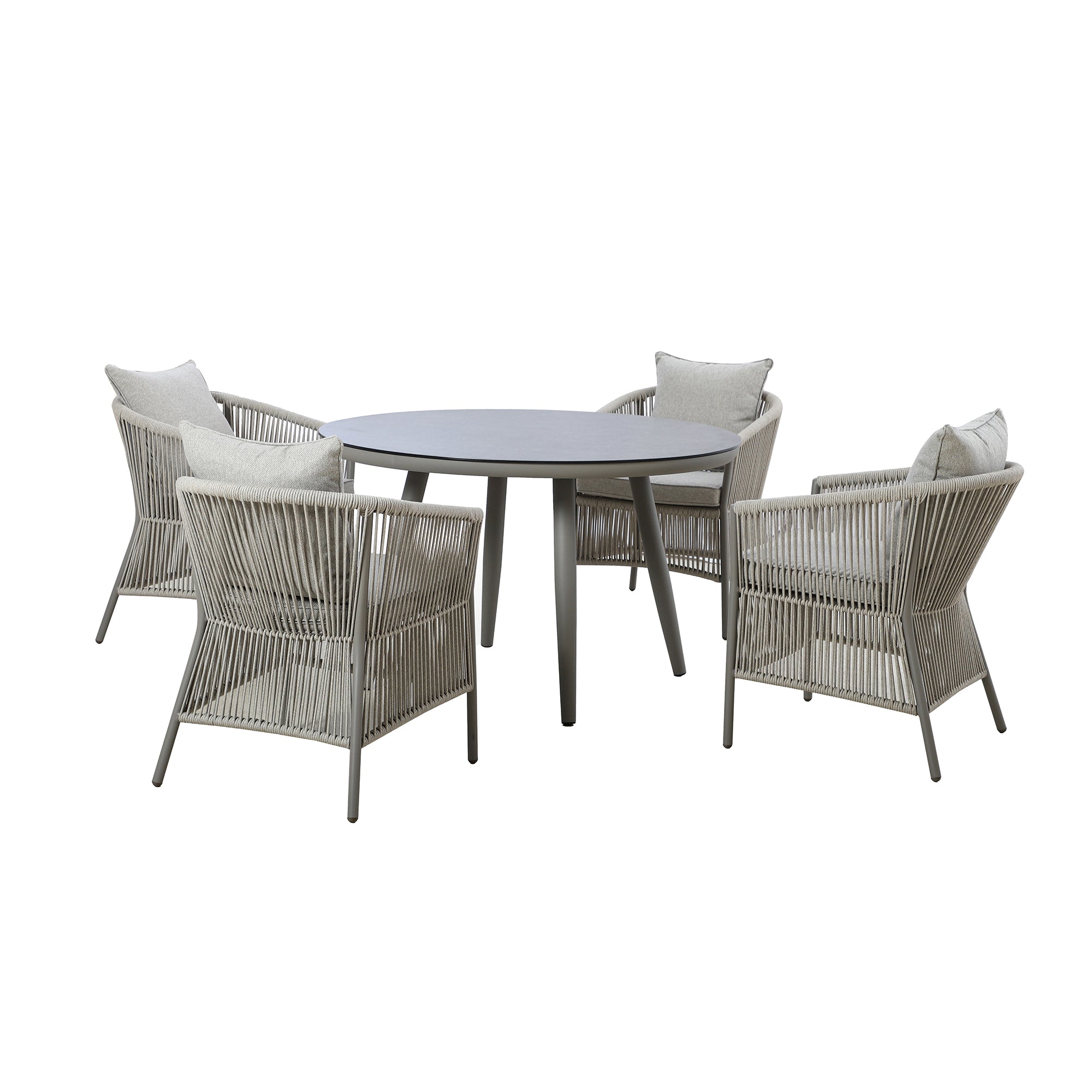 Maldives Grey Cool Linen Round Outdoor Dining Set with Lazy Susan | 4 Seater