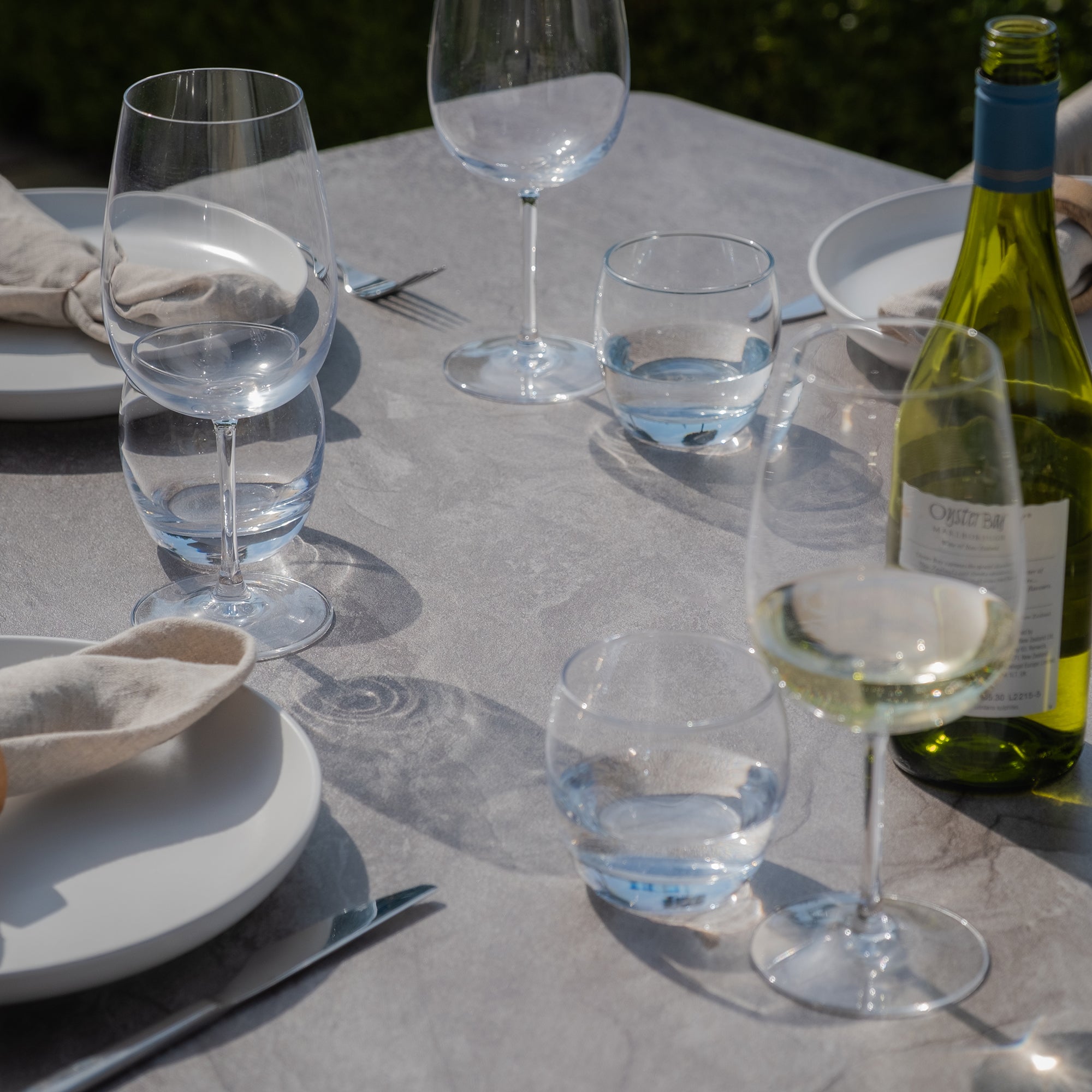 Maldives Grey Cool Linen Oval Outdoor Dining Set with Lazy Susan | 8 Seater