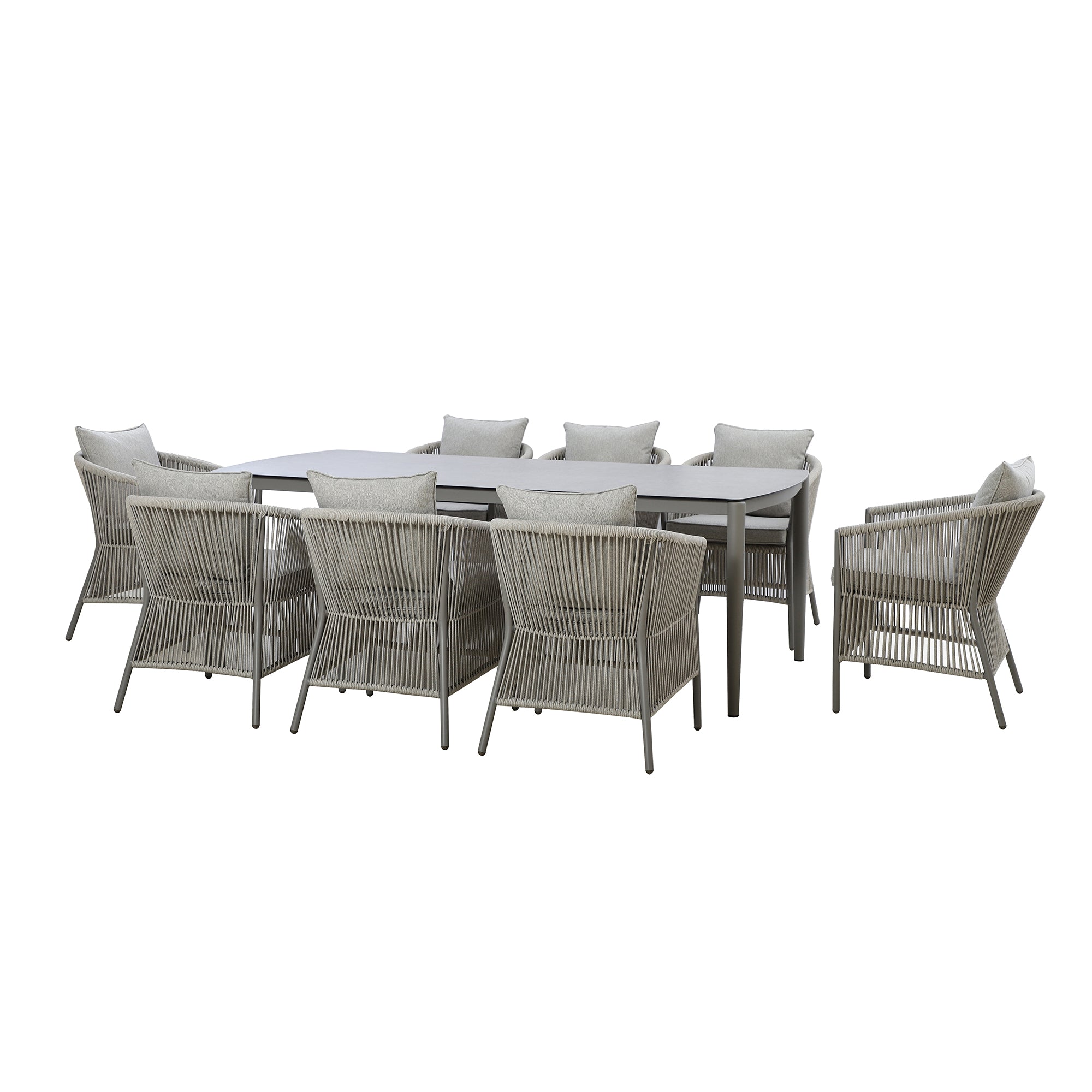 Maldives Grey Cool Linen Oval Outdoor Dining Set with Lazy Susan | 8 Seater