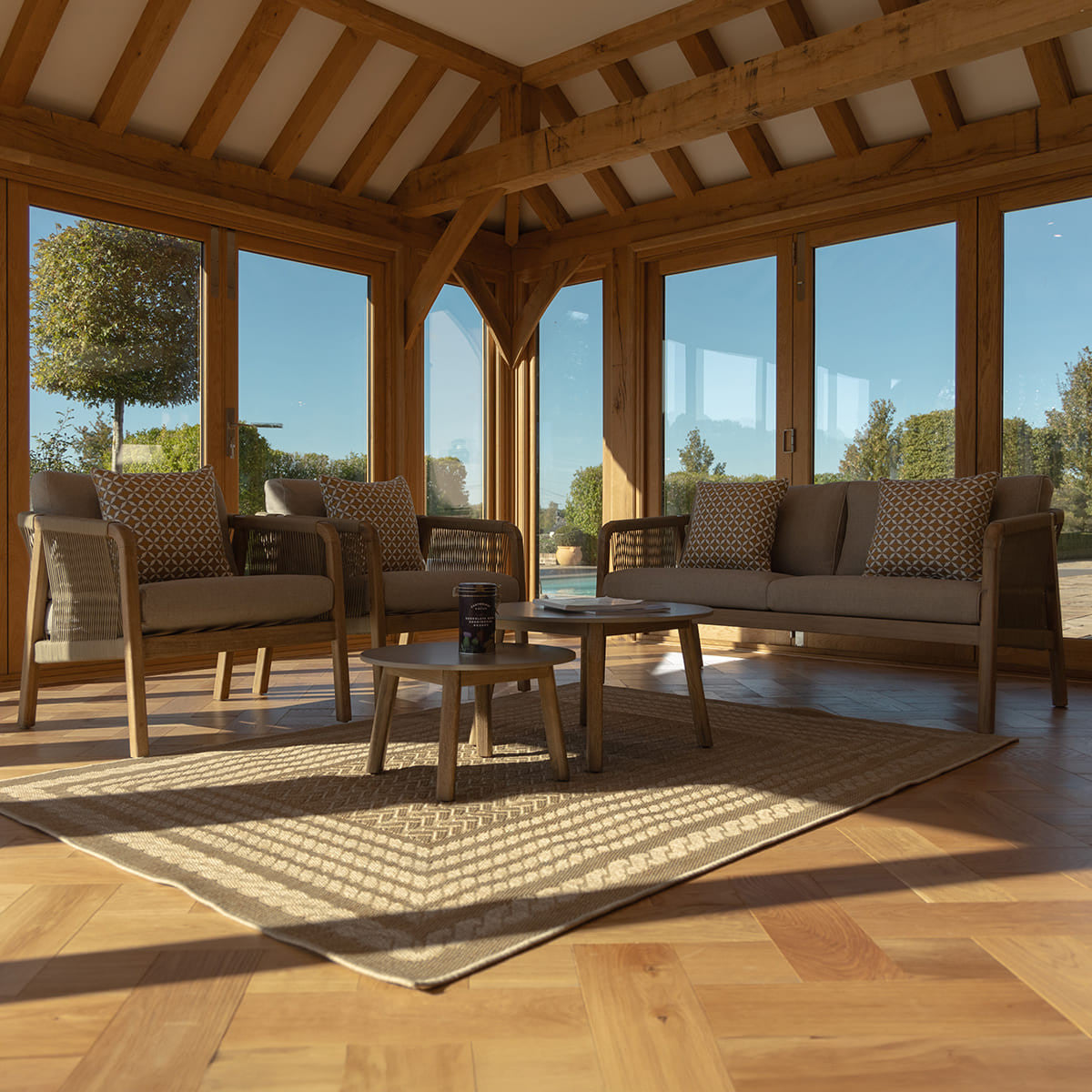 Maze Martinique Acacia Wood Light Brown Rope Outdoor Sofa Set | 4 Seater